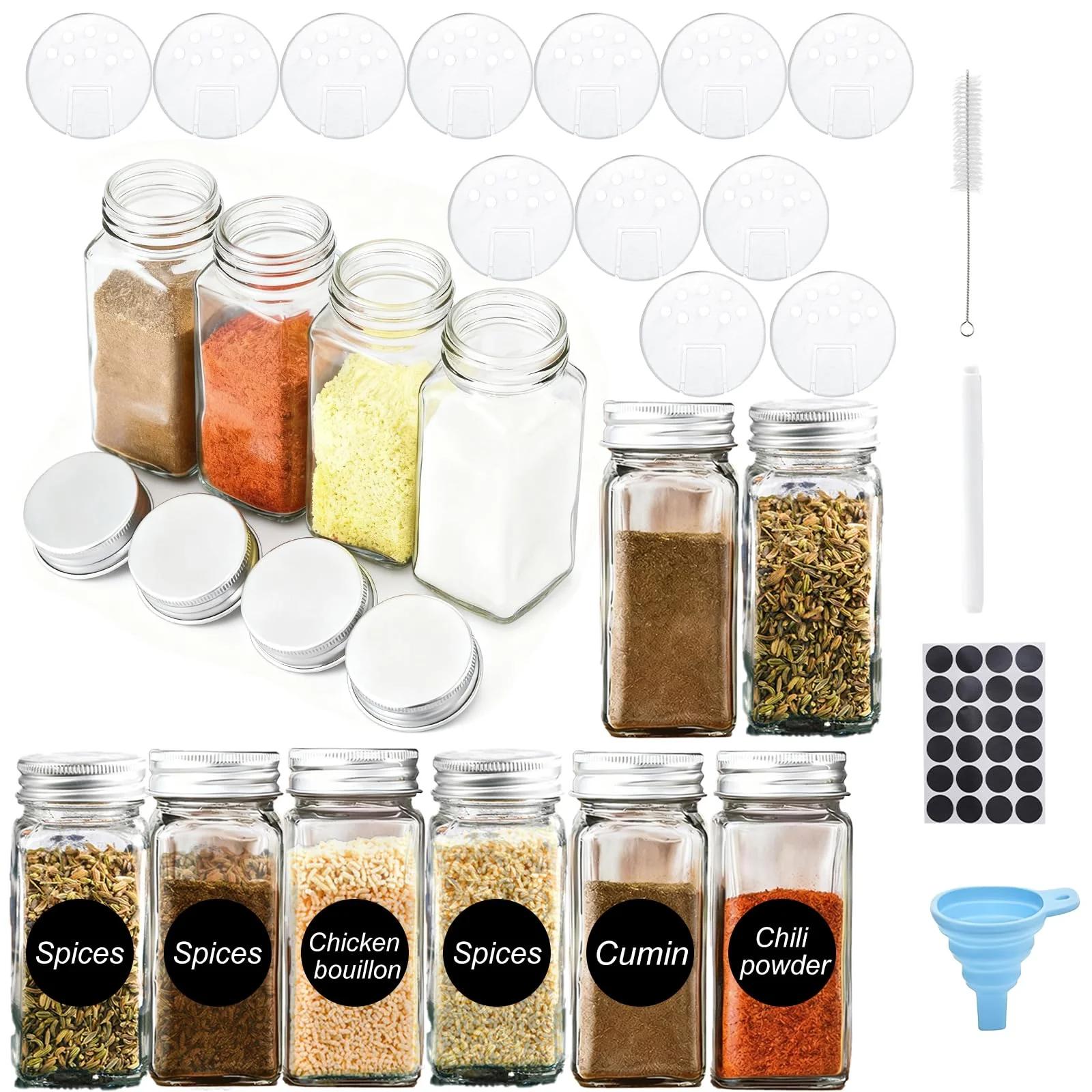 12-Pack Glass Spice Jars with Aluminium Lids Refillable Storage Containers NEW