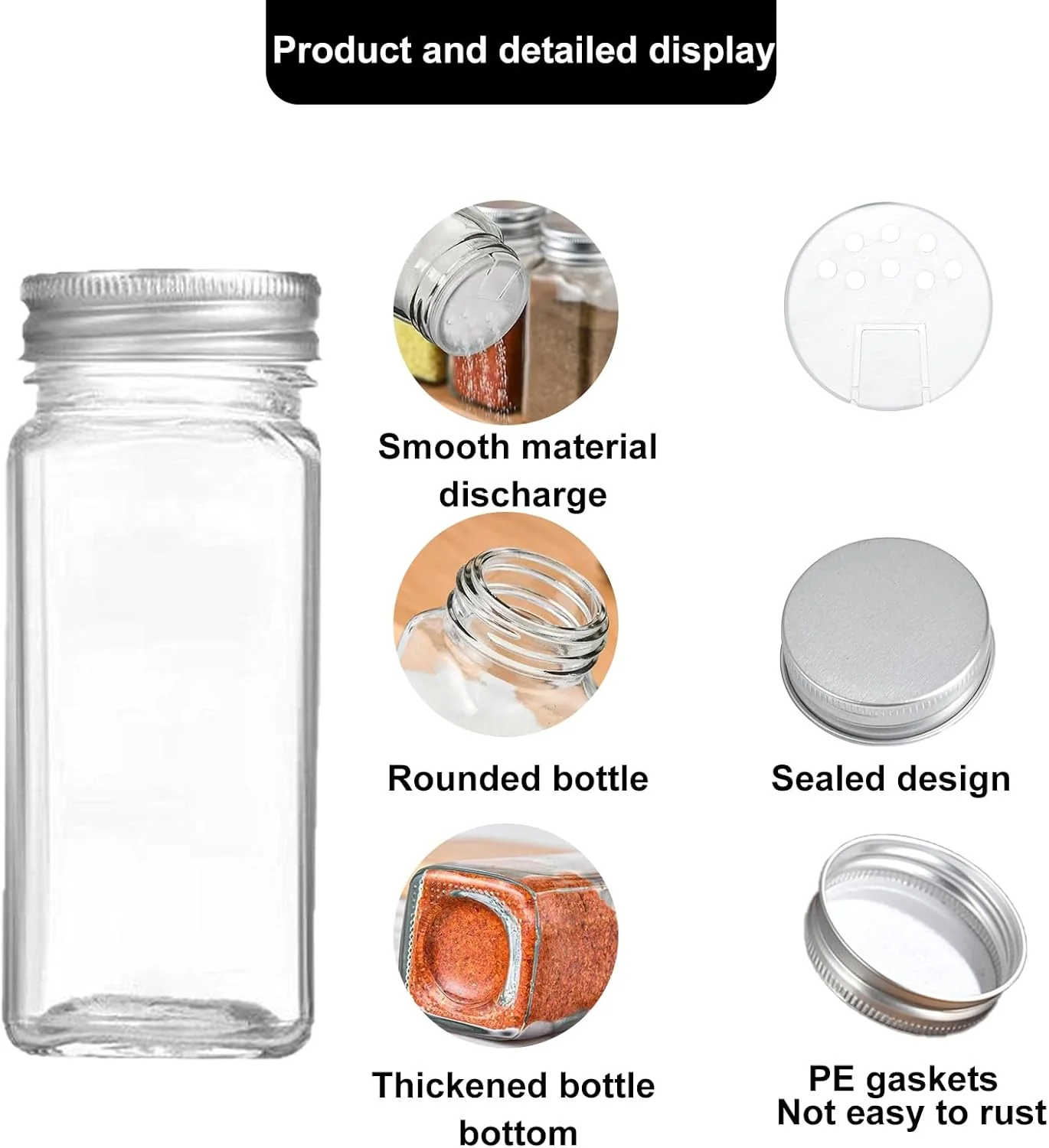 12-Pack Glass Spice Jars with Aluminium Lids Refillable Storage Containers NEW - Image 4