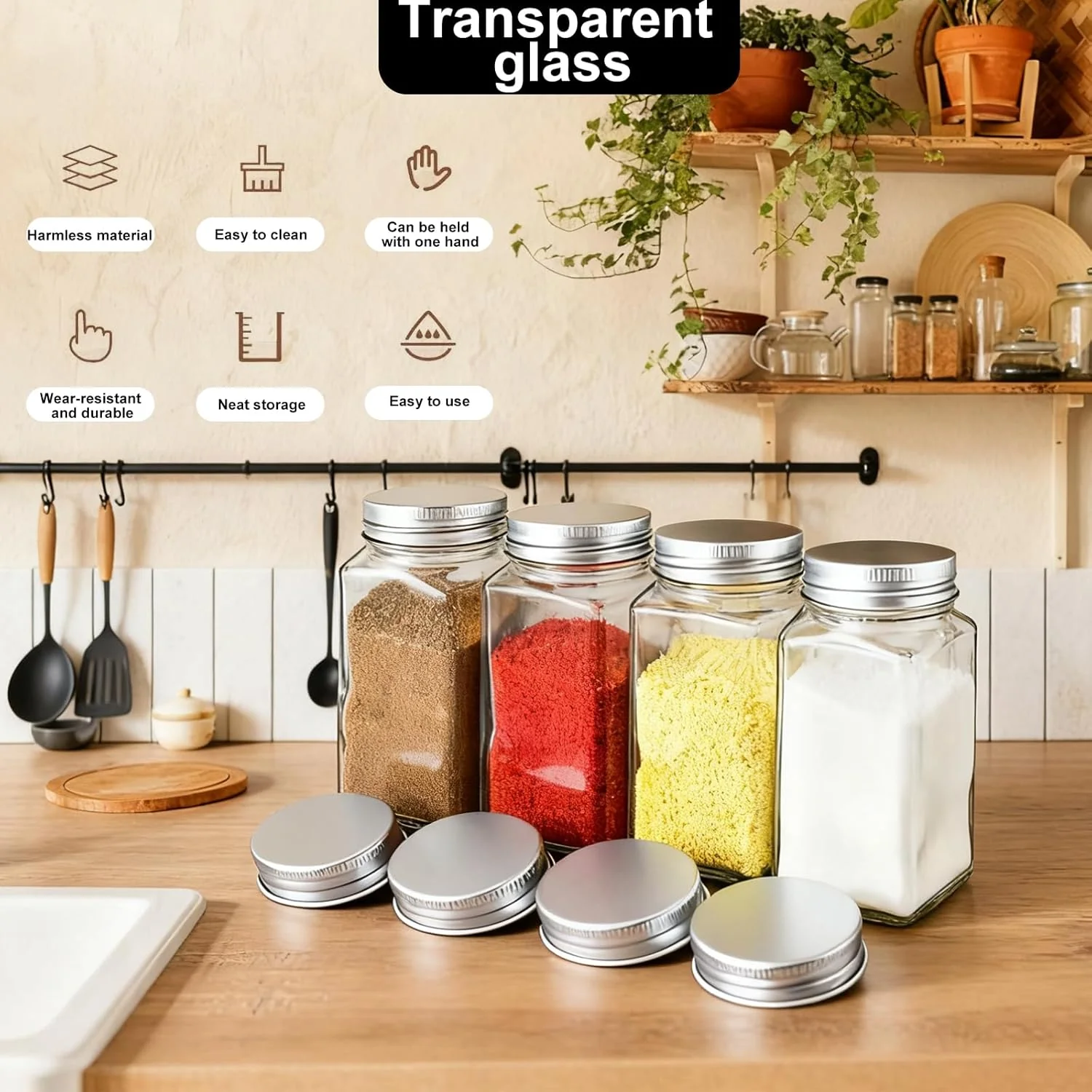12-Pack Glass Spice Jars with Aluminium Lids Refillable Storage Containers NEW - Image 6