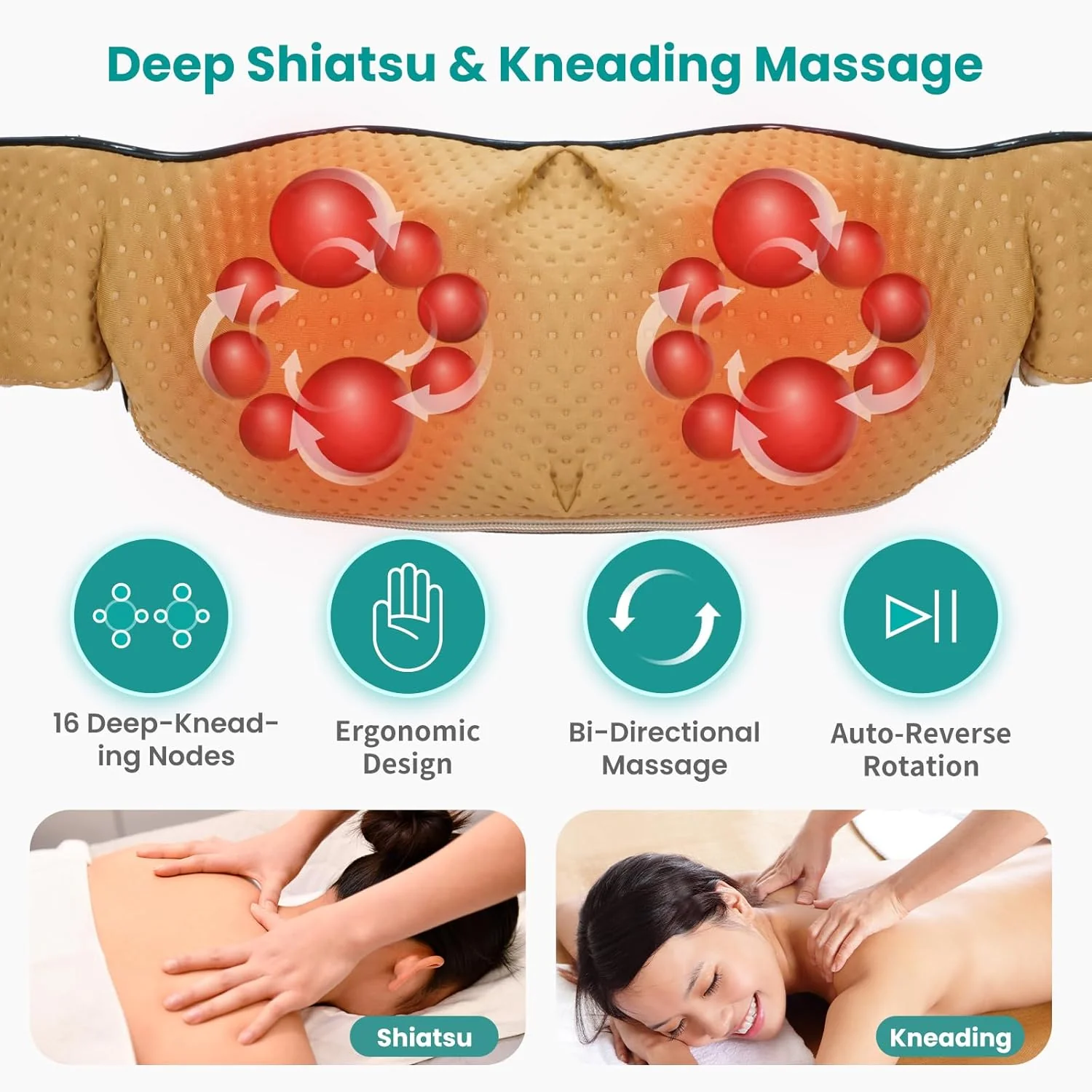 Nekteck Electric Deep Tissue Shiatsu Neck and Back Massager Soothing Beige NEW - Image 3