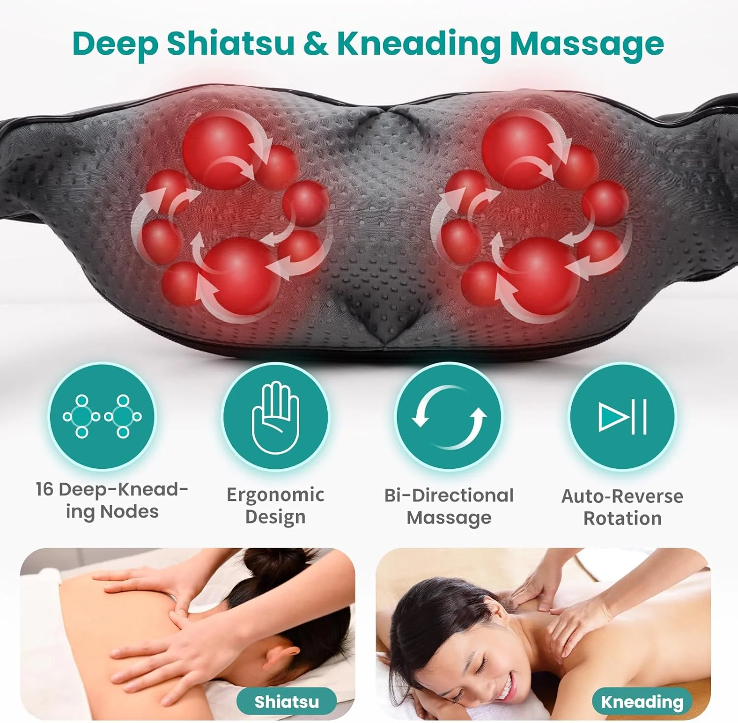 Nekteck Shiatsu Neck Massager Heat Deep Tissue Pain Relief Electric Black NEW - Image 2