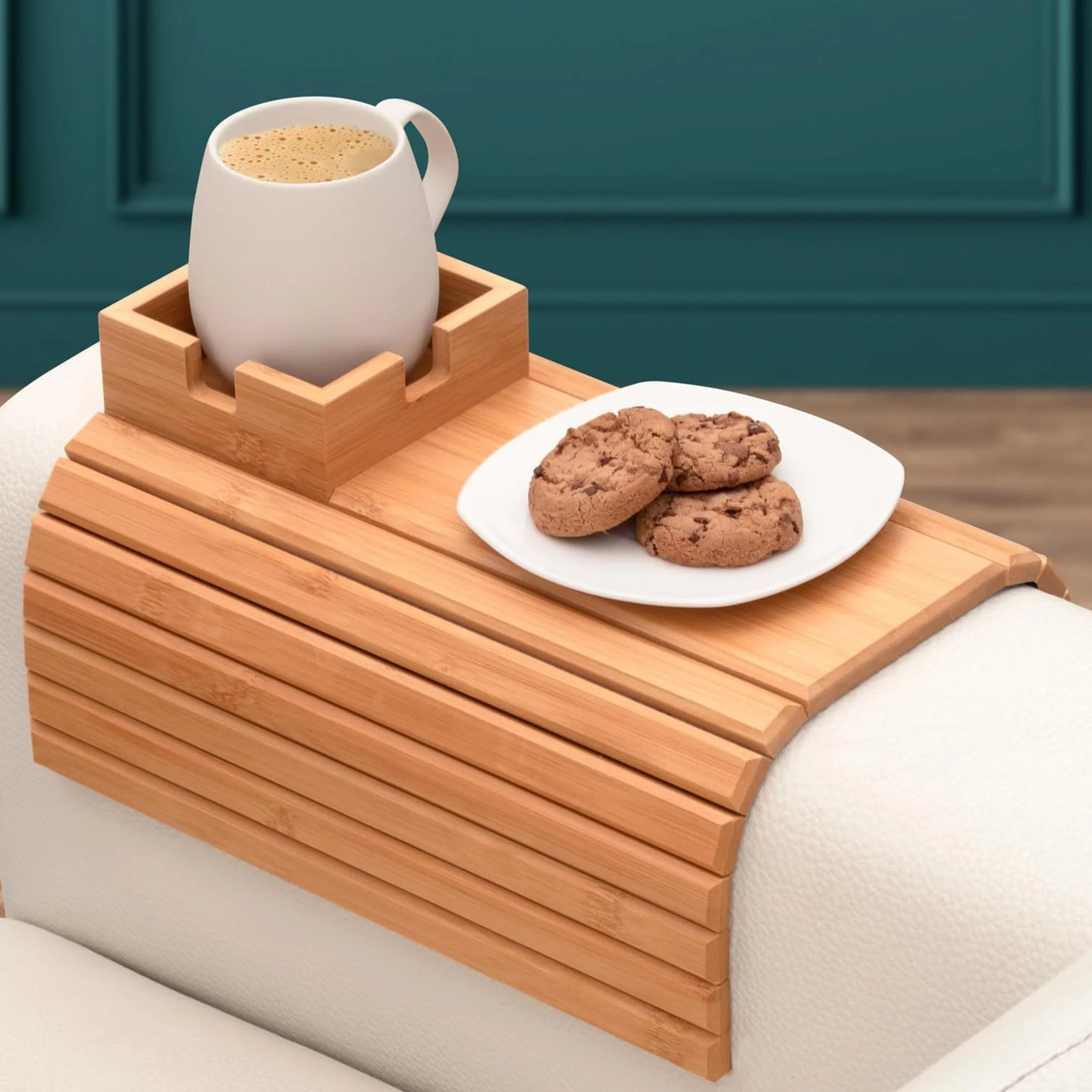 Zoriva Bamboo Couch Arm Tray Organizer Snack Holder Table Armrest Storage NEW