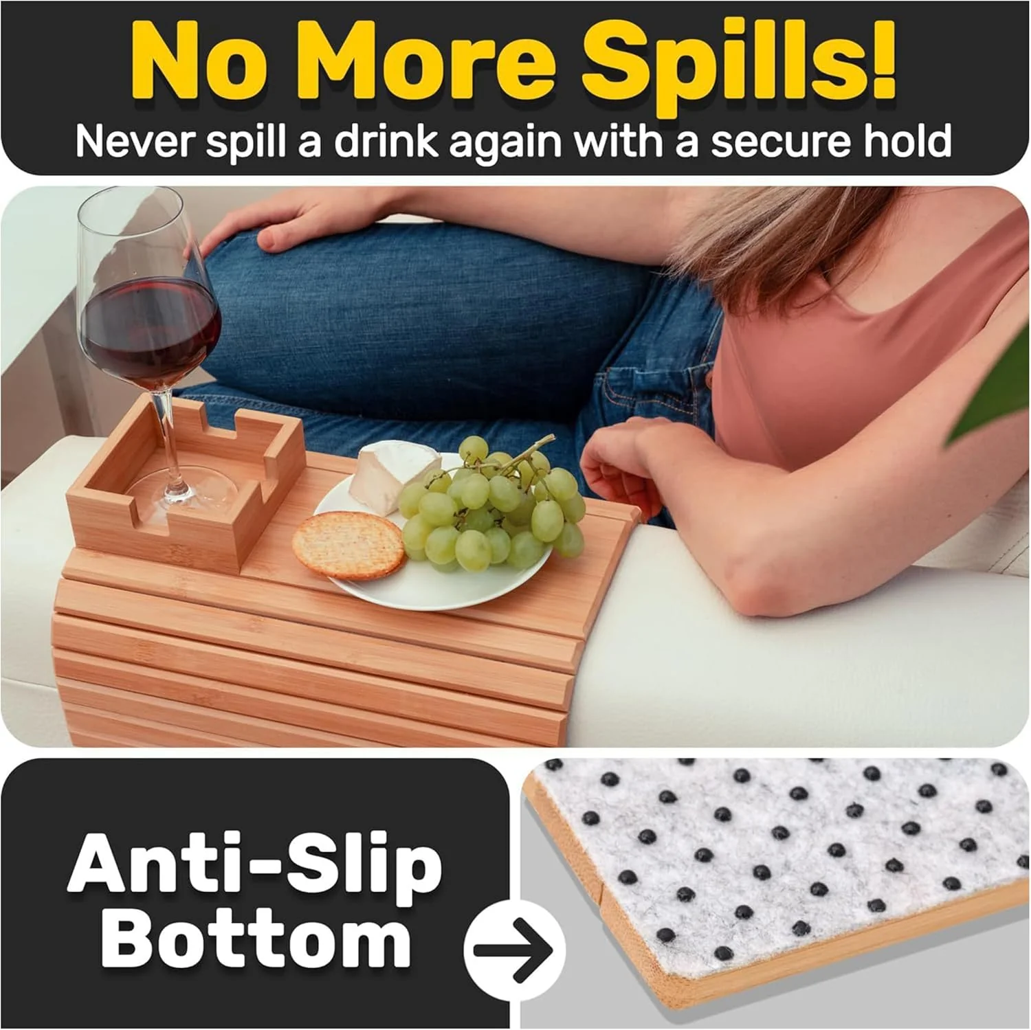 Zoriva Bamboo Couch Arm Tray Organizer Snack Holder Table Armrest Storage NEW - Image 2