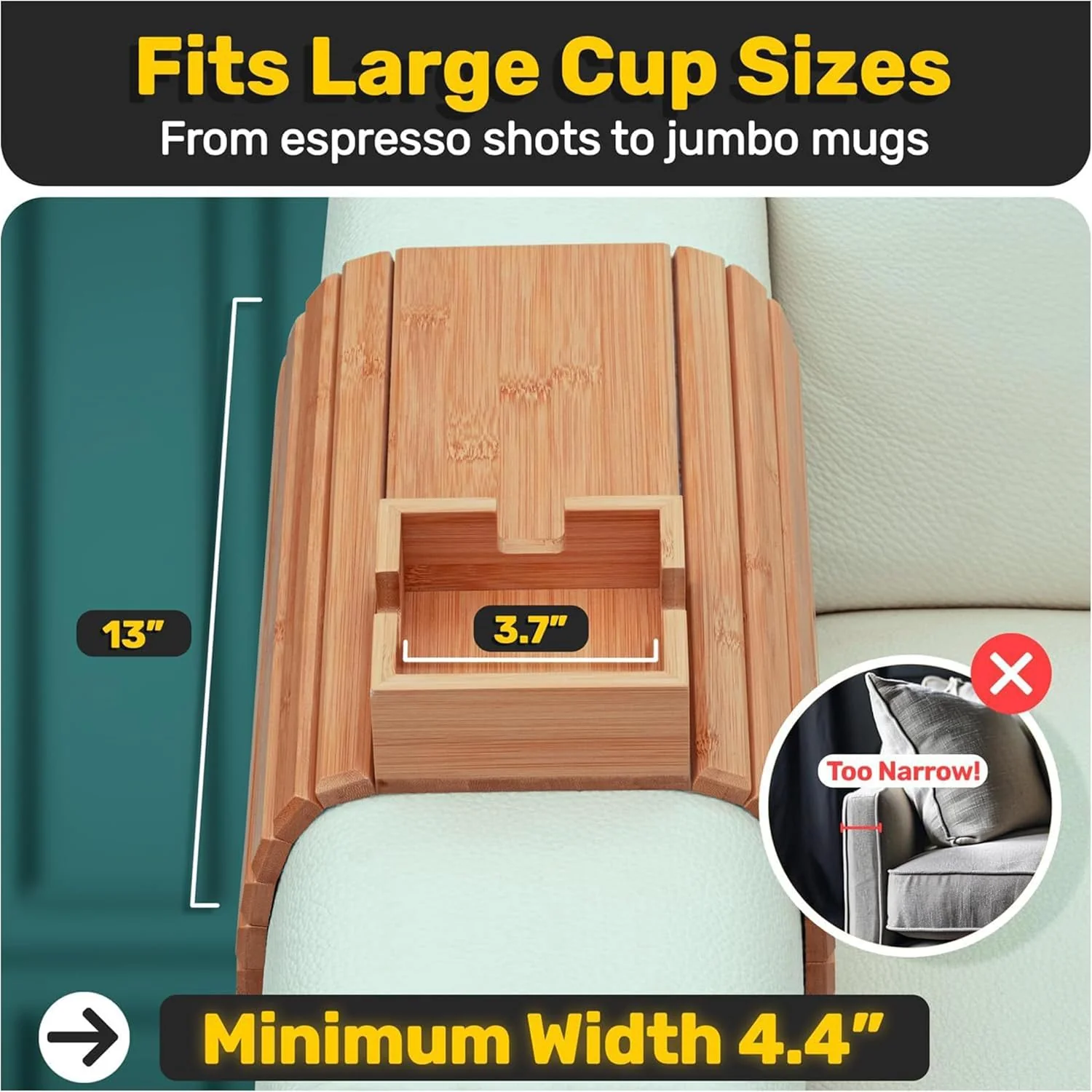 Zoriva Bamboo Couch Arm Tray Organizer Snack Holder Table Armrest Storage NEW - Image 3