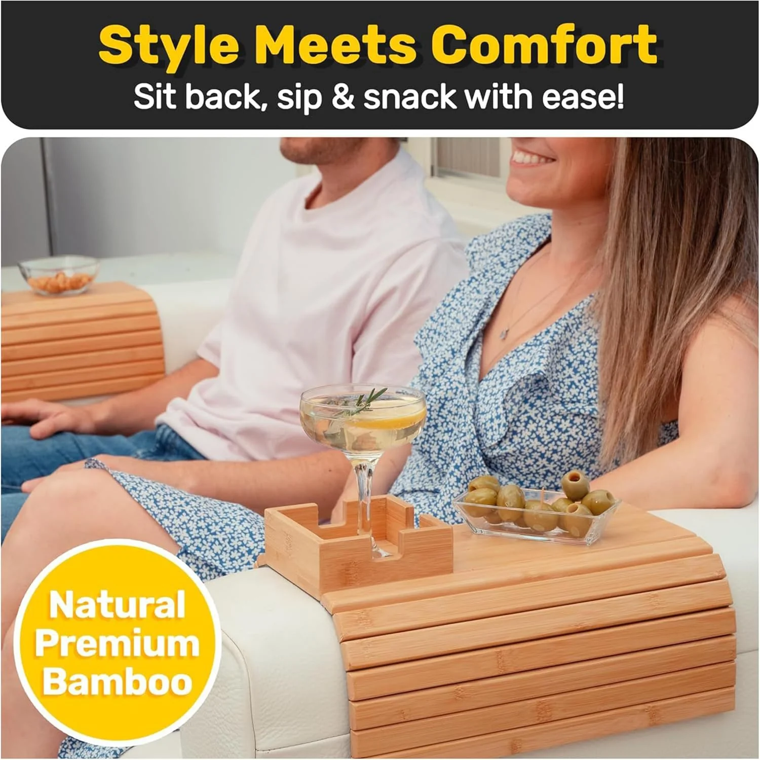 Zoriva Bamboo Couch Arm Tray Organizer Snack Holder Table Armrest Storage NEW - Image 4