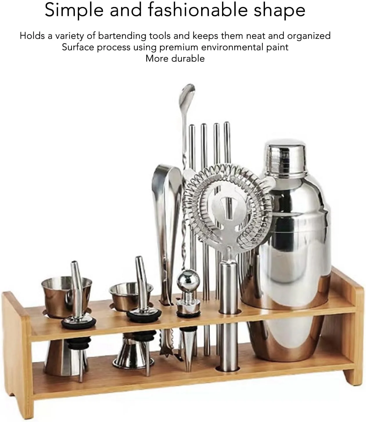 gernie Cocktail Shaker Set with Wooden Stand, Bartender Tool Holder, Light NEW - Image 2