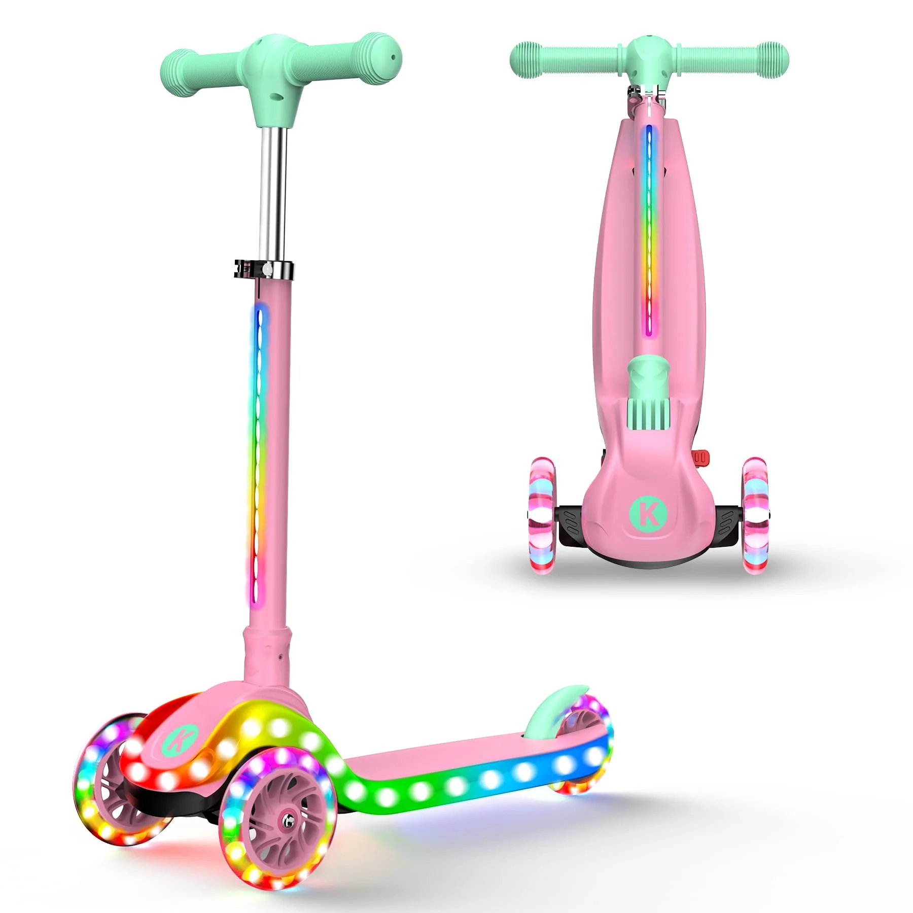 KIDSCOTER Foldable Scooters Scooter with Light-Up Handlebars for Kids, Pink NEW