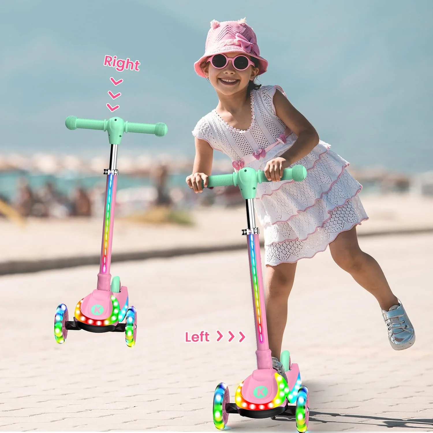 KIDSCOTER Foldable Scooters Scooter with Light-Up Handlebars for Kids, Pink NEW - Image 2