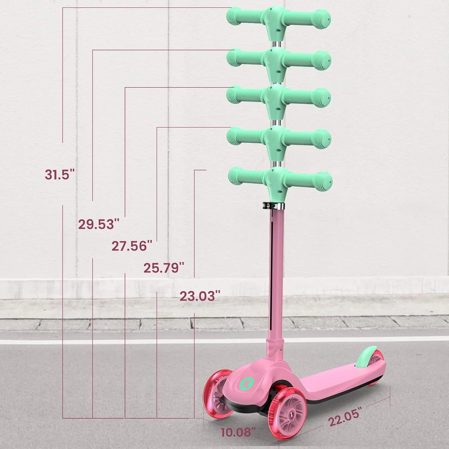 KIDSCOTER Foldable Scooters Scooter with Light-Up Handlebars for Kids, Pink NEW - Image 8