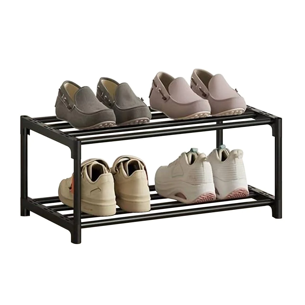 XIANGLV 2 Tier Free Standing Shoe Rack, Rustproof Coating, Black Organizer NEW