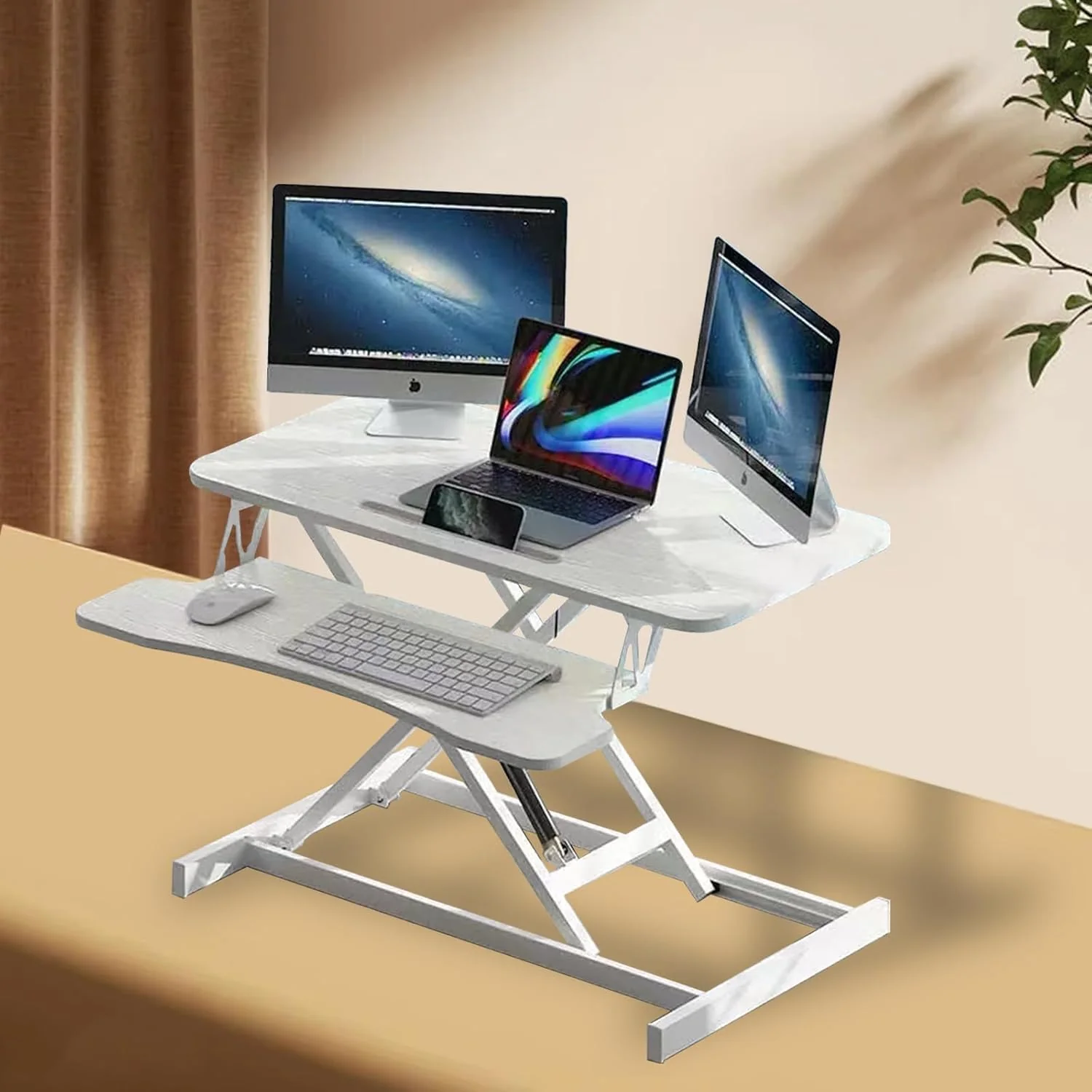 Height Adjustable Sit-to-Stand Desk Converter, White, 81cm DEMO - Image 2