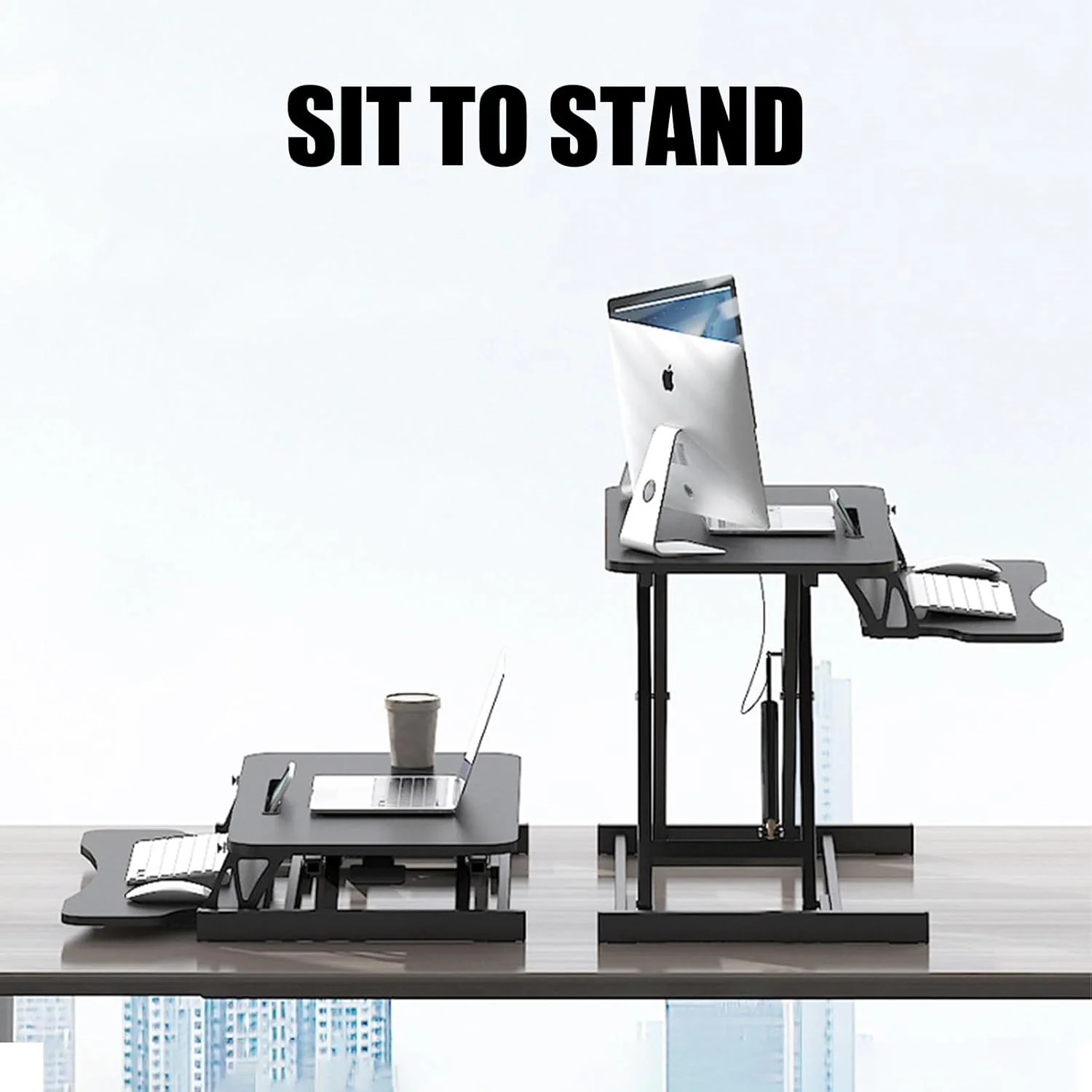 Height Adjustable Sit-to-Stand Desk Converter, White, 81cm DEMO - Image 5