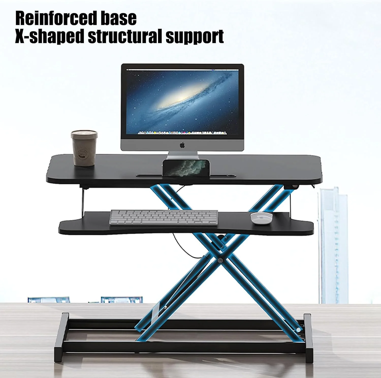 Height Adjustable Sit-to-Stand Desk Converter, White, 81cm DEMO - Image 6