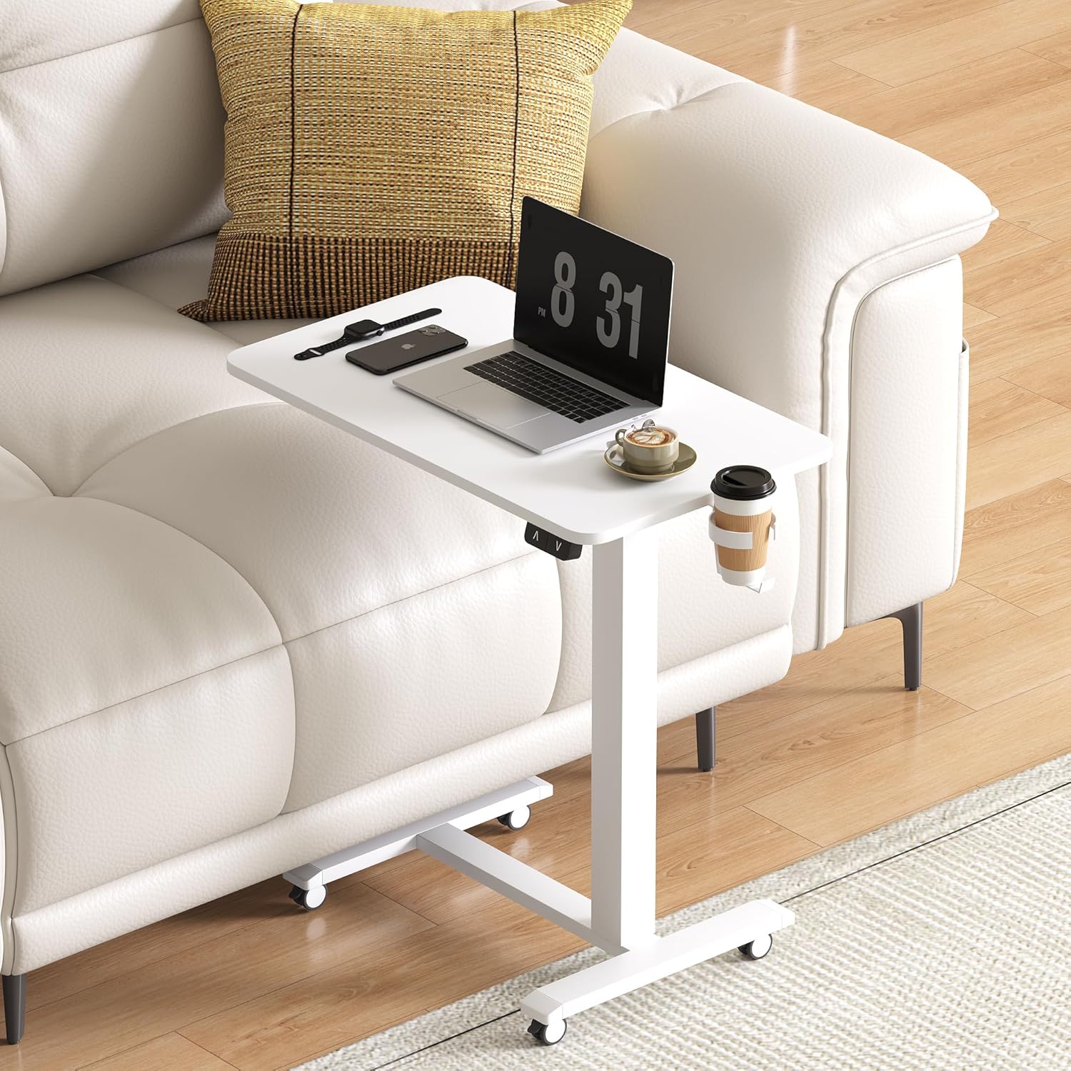 Height Adjustable Desks Standing Desk with Wheels, White, 68x40x72cm NEW - Image 2