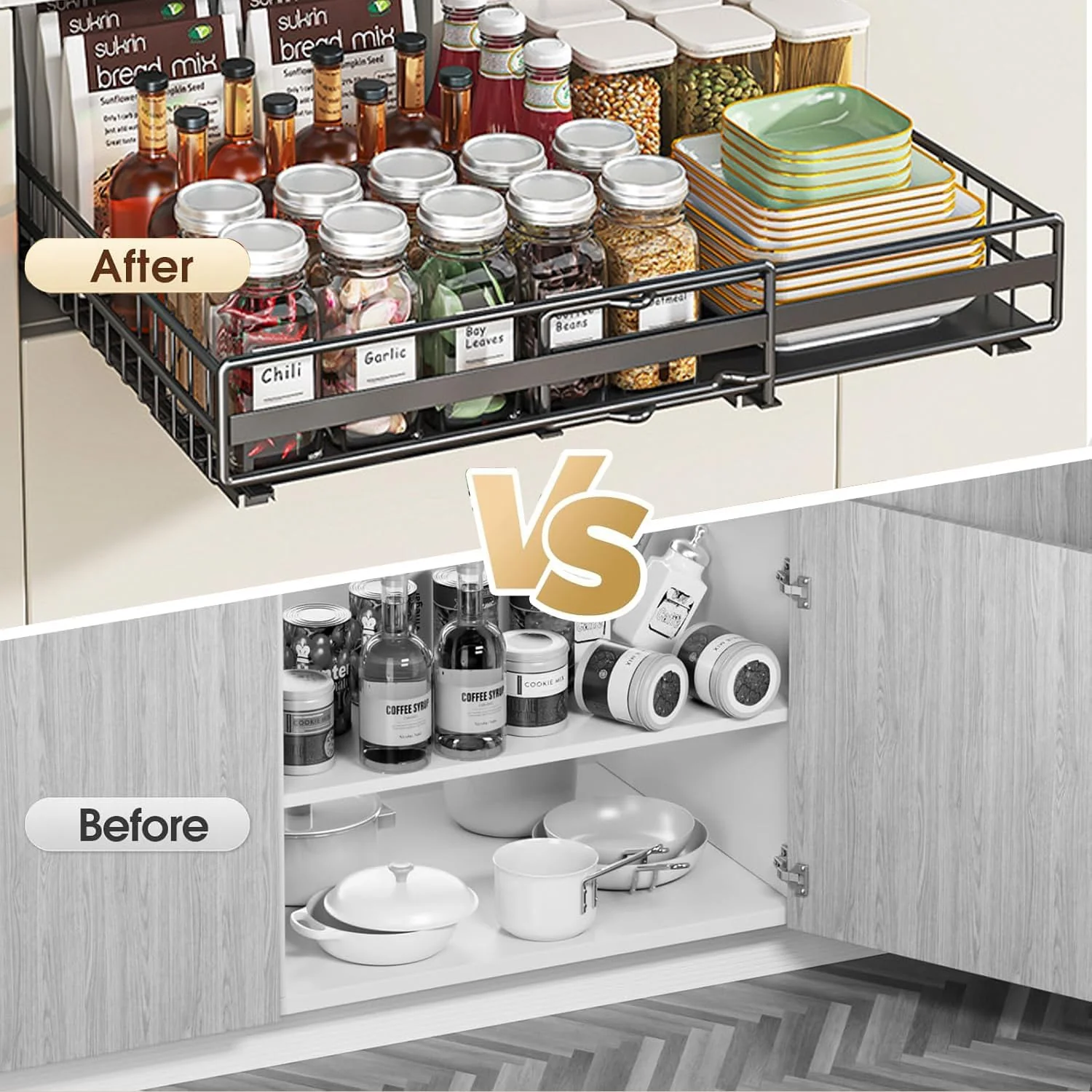 Expandable Pull Out Cabinet Organizer Drawer Black Storage Accessory NEW - Image 4