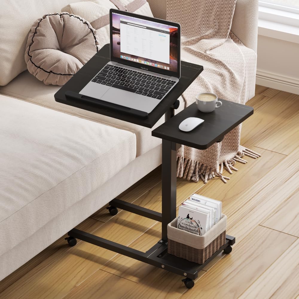 Portable Laptop Desk Overbed Bedside Table Mobile Roll Dekuwood Black Size DEMO - Image 2