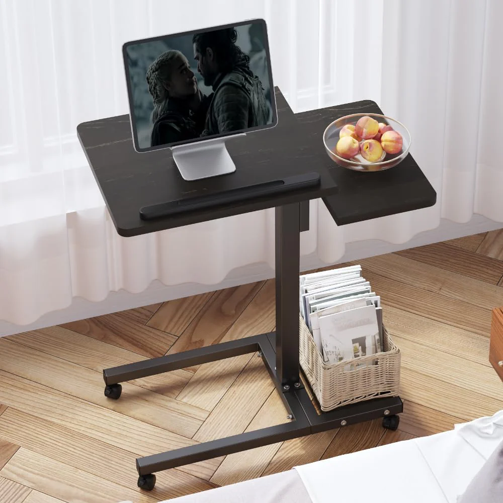 Portable Laptop Desk Overbed Bedside Table Mobile Roll Dekuwood Black Size DEMO - Image 4