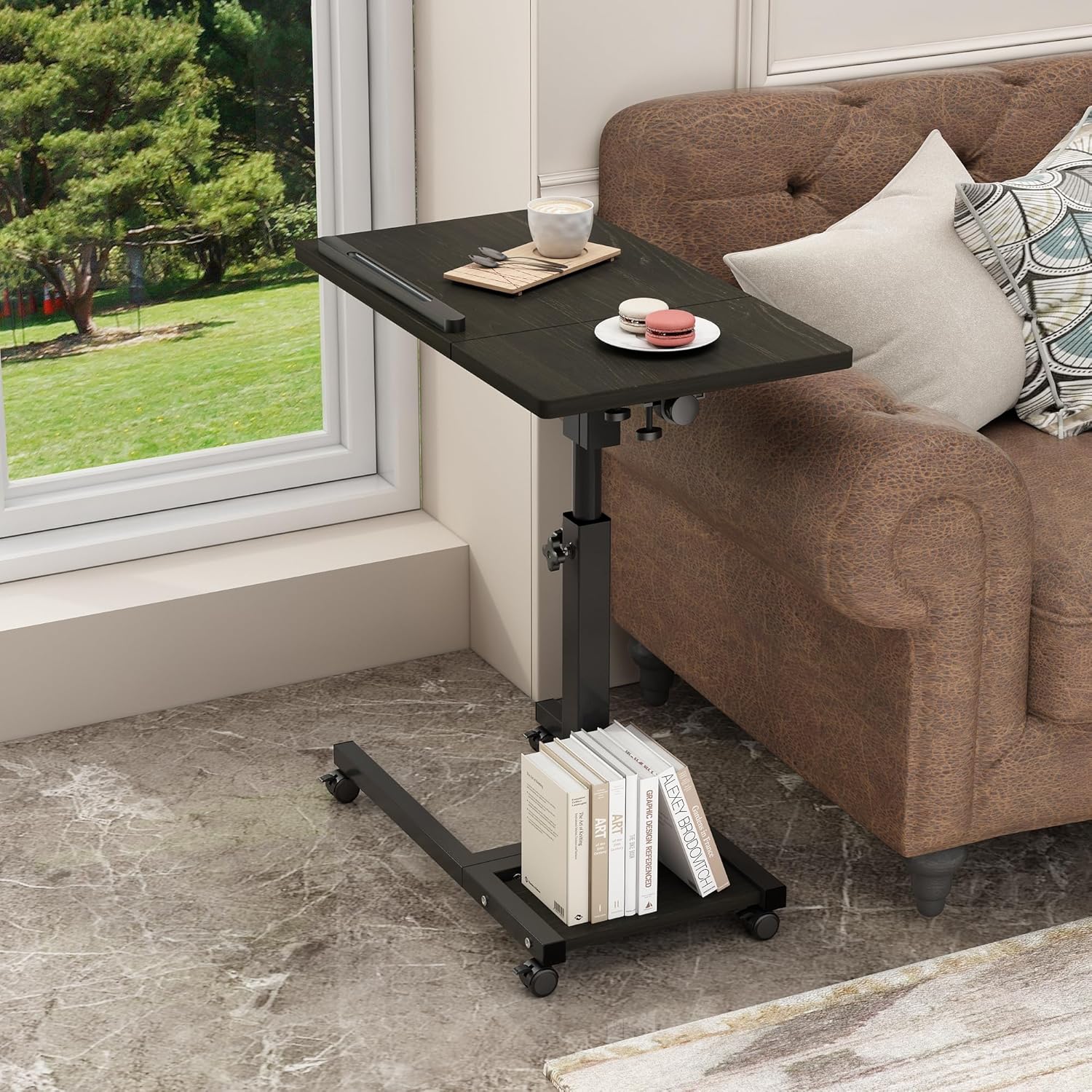 Portable Laptop Desk Overbed Bedside Table Mobile Roll Dekuwood Black Size DEMO - Image 5