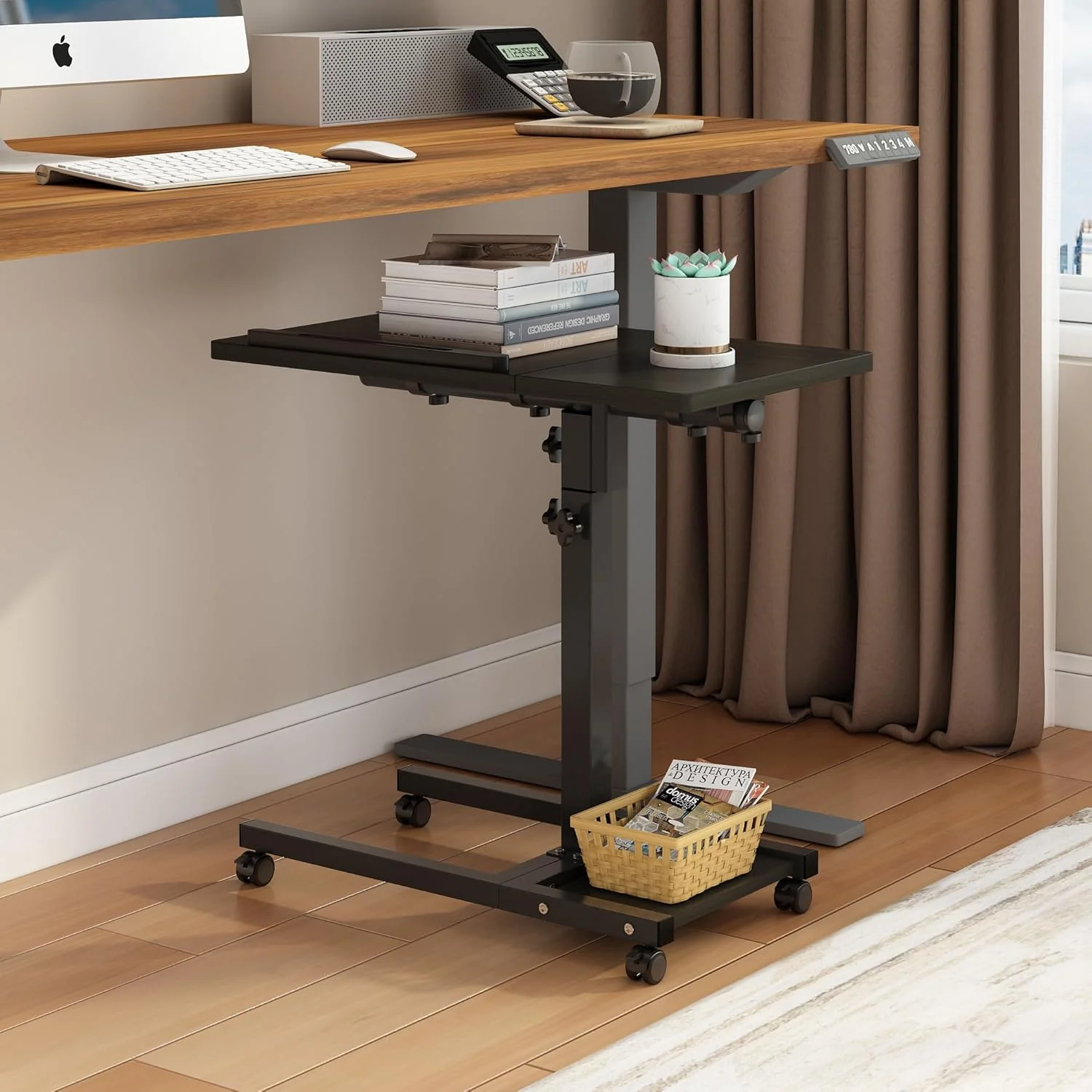 Portable Laptop Desk Overbed Bedside Table Mobile Roll Dekuwood Black Size DEMO - Image 6