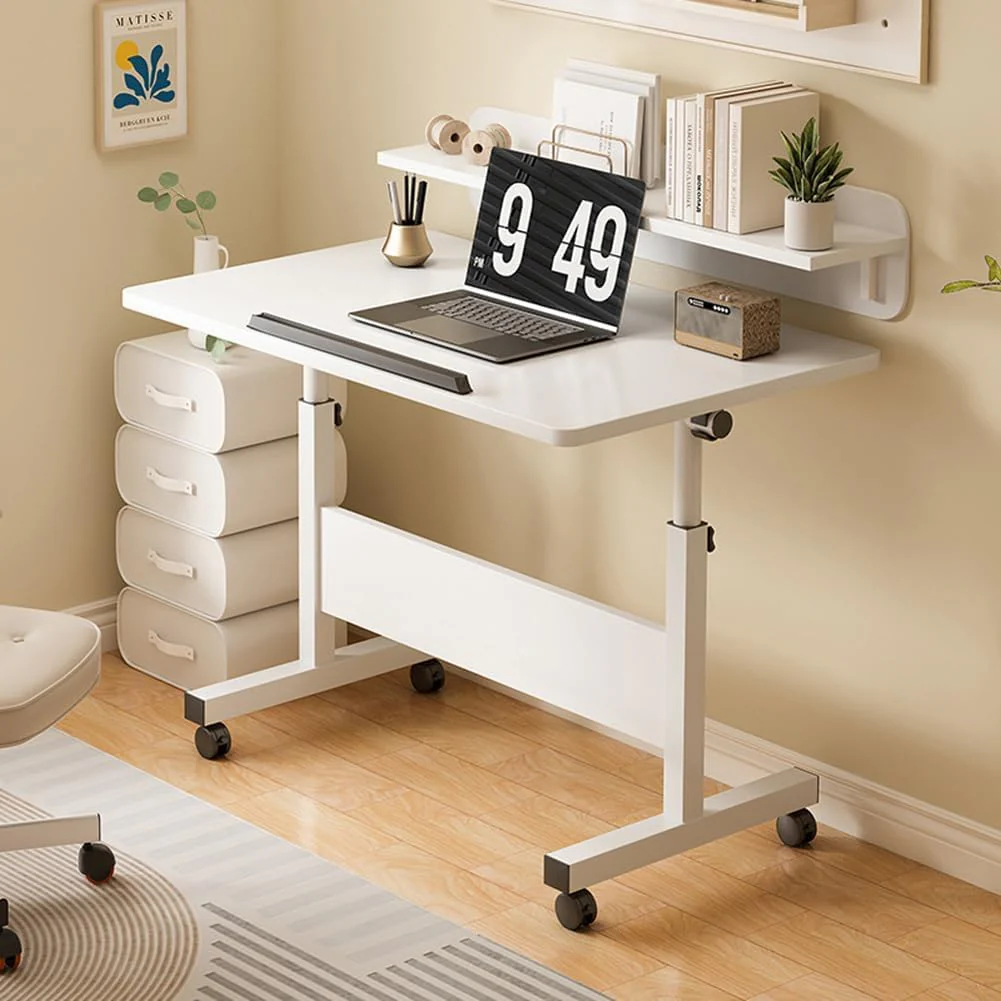 Adjustable White Desks Home Office Study Desk, Compact 40x80x65cm DEMO - Image 2