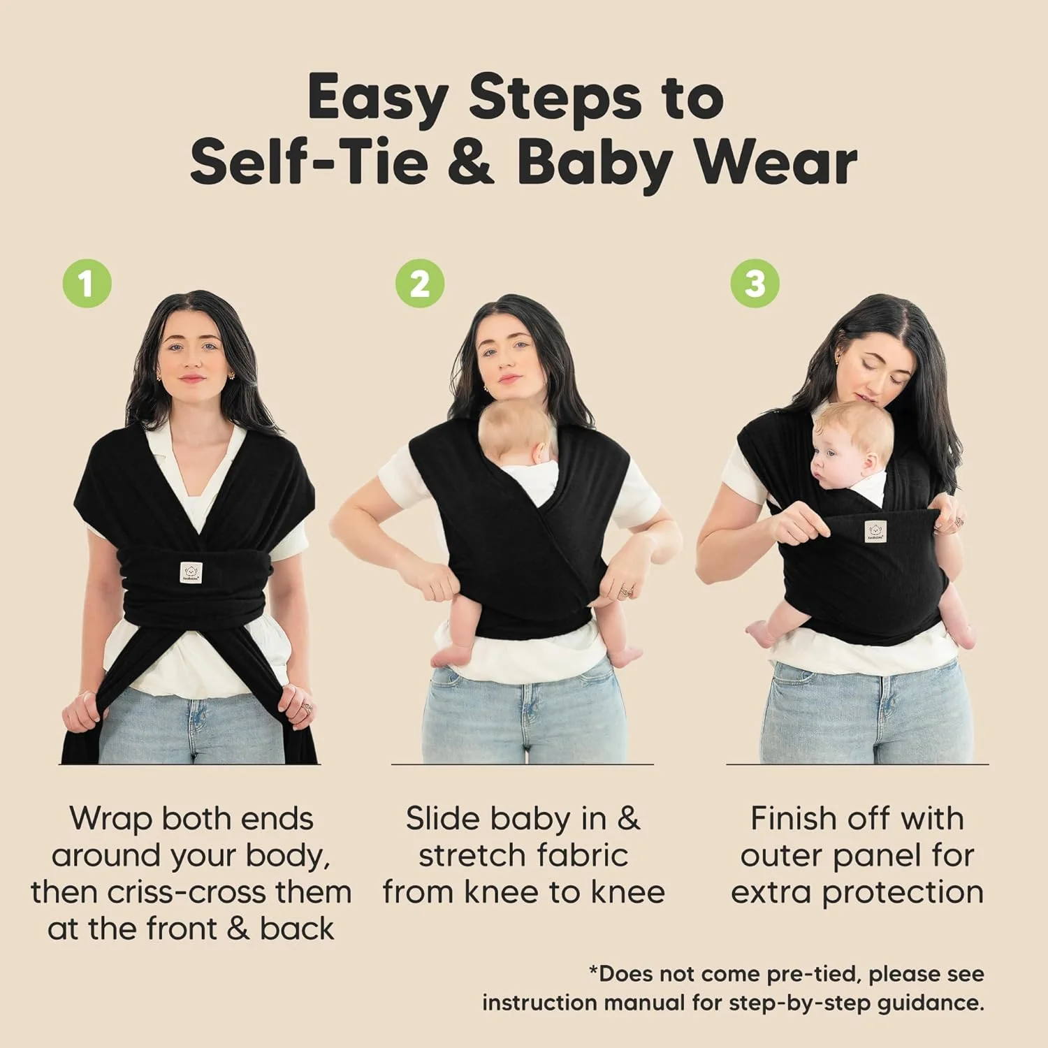 KeaBabies Trendy Black Baby Wrap Carrier - All-in-1 Newborn to Toddler DEMO - Image 7