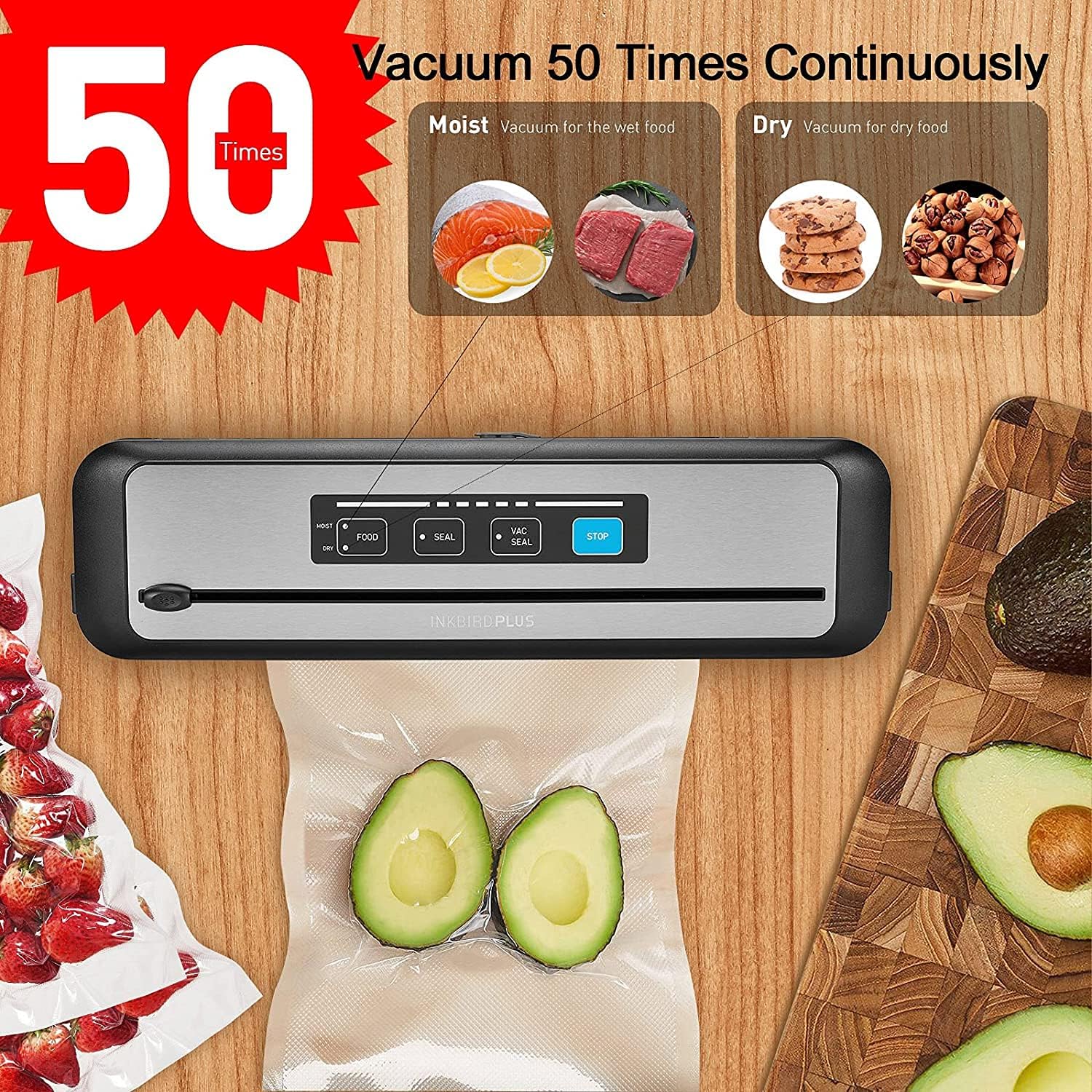 Inkbird Vacuum Sealer Automatic Food Preservation Sealing Machine Silver NEW - Image 2