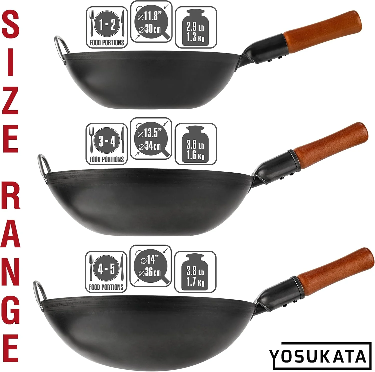 YOSUKATA 34cm Woks Carbon Steel Wok Pan, Pre-Seasoned Flat Bottom, Black NEW - Image 8