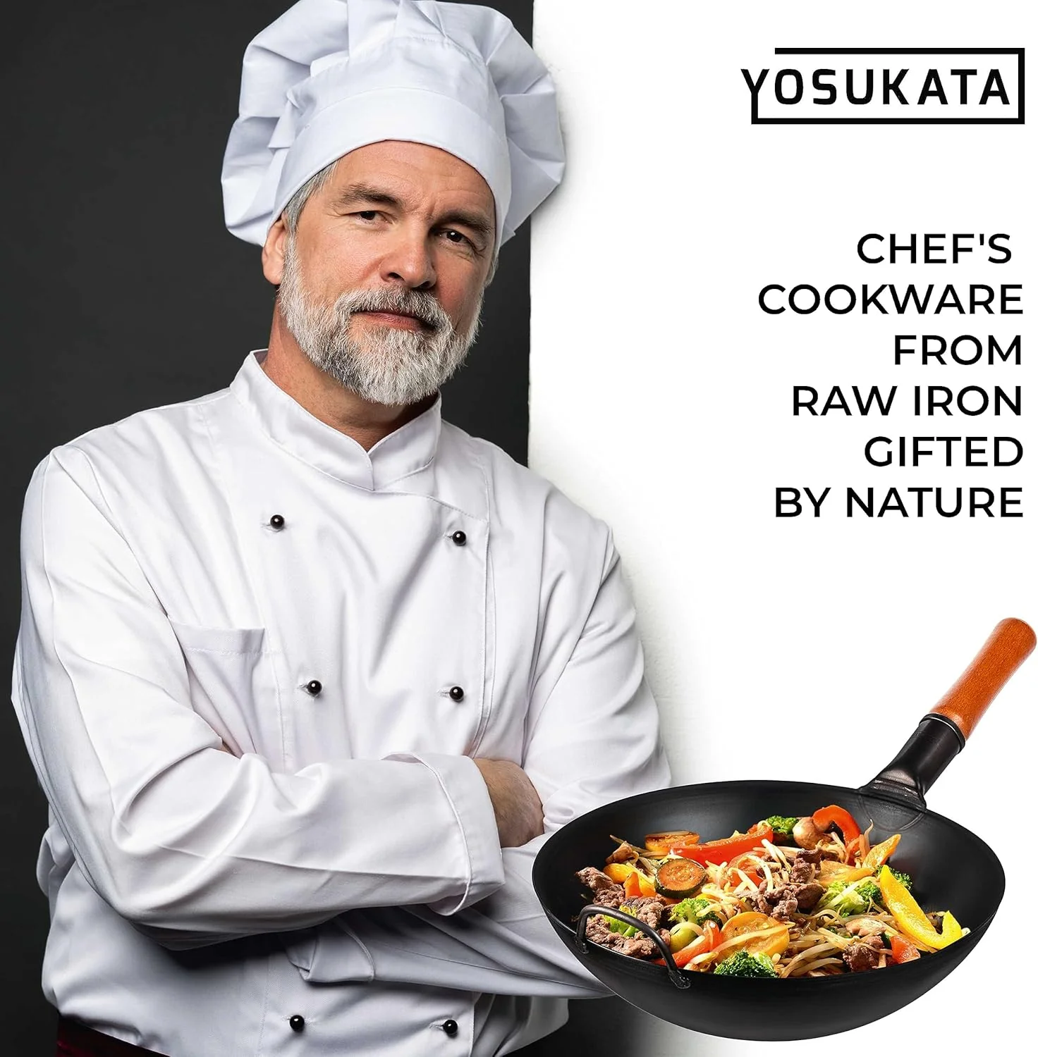 YOSUKATA 34cm Woks Carbon Steel Wok Pan, Pre-Seasoned Flat Bottom, Black NEW - Image 9