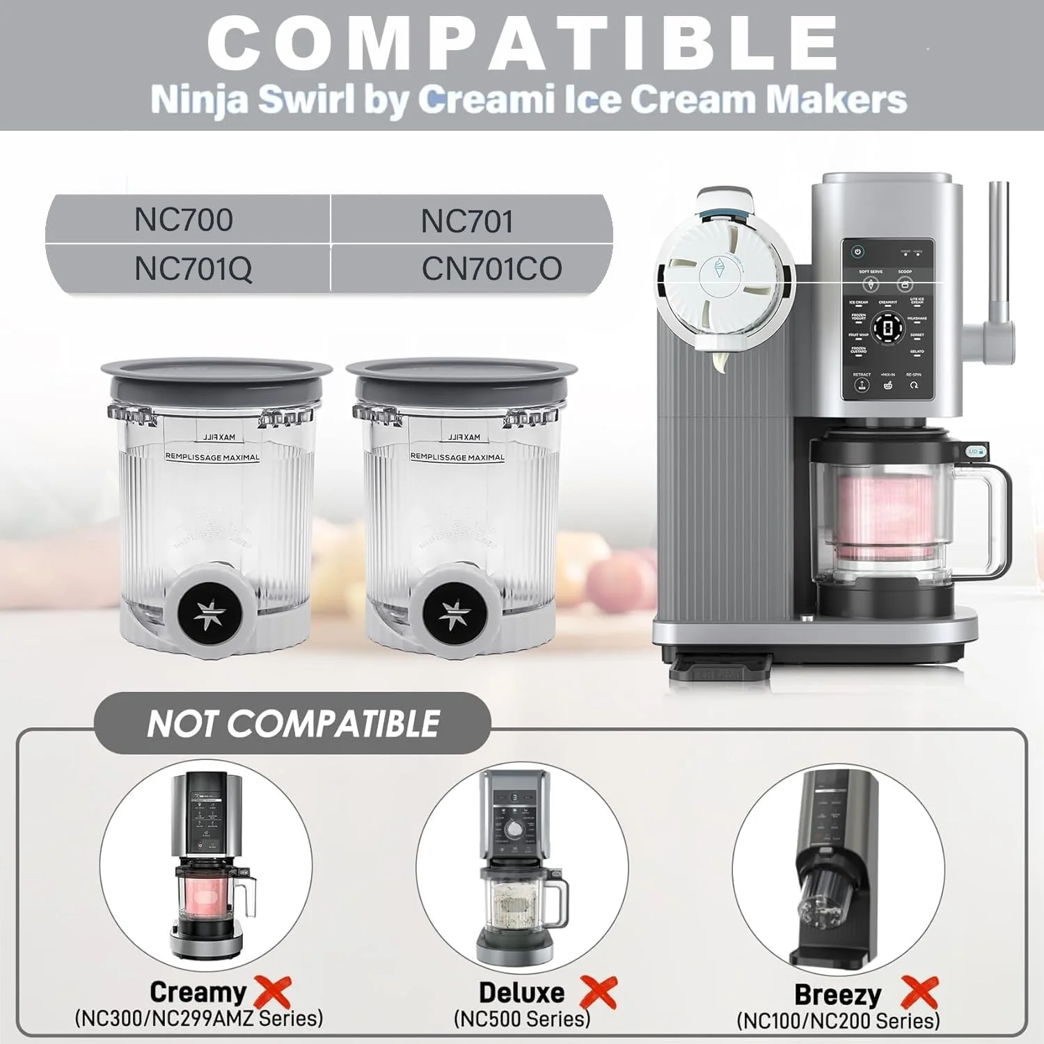 2pk Transparent Ice Cream Pint Containers with Lids 454g Ninja NC700 Series NEW - Image 5