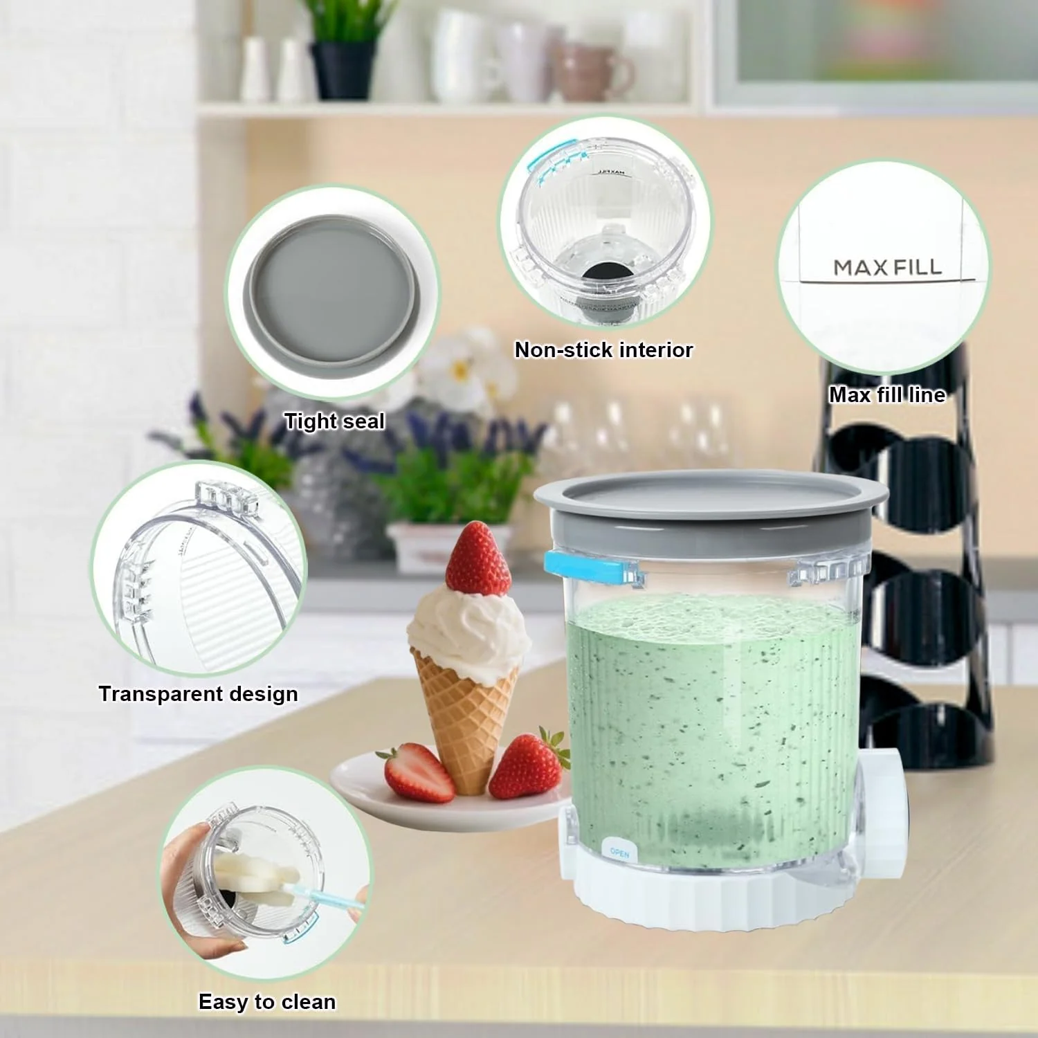 2pk Transparent Ice Cream Pint Containers with Lids 454g Ninja NC700 Series NEW - Image 6
