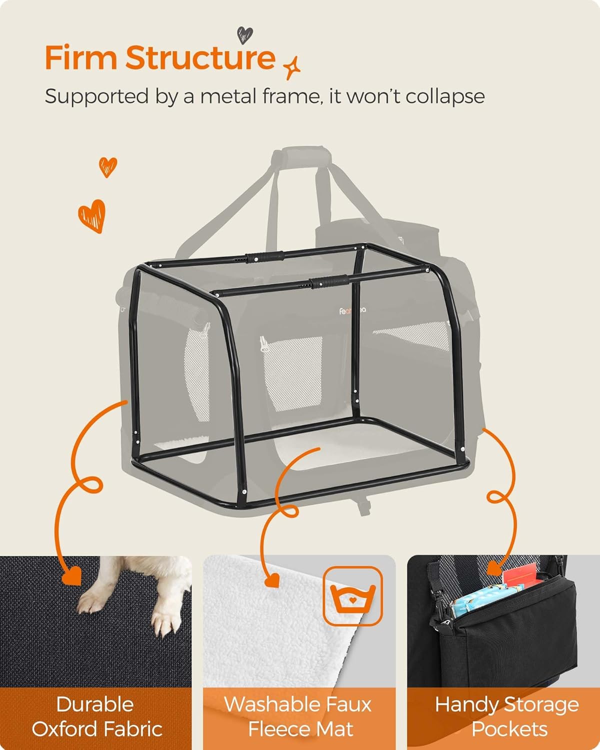 Feandrea Collapsible Pet Carrier Soft Dog Crate Oxford Fabric PVC Coating XL NEW - Image 6