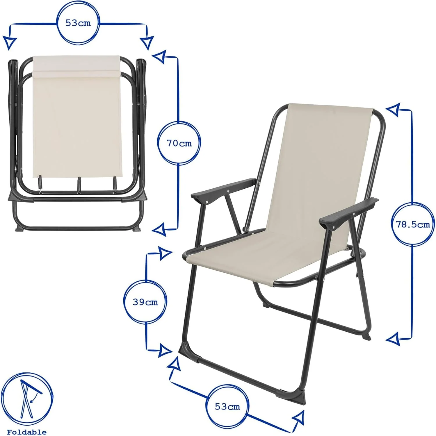 Harbour Housewares Folding Metal Outdoor Patio Chairs Grey Size 2 Pack NEW - Image 3