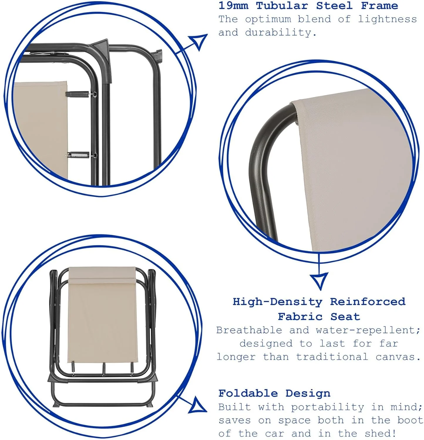 Harbour Housewares Folding Metal Outdoor Patio Chairs Grey Size 2 Pack NEW - Image 6