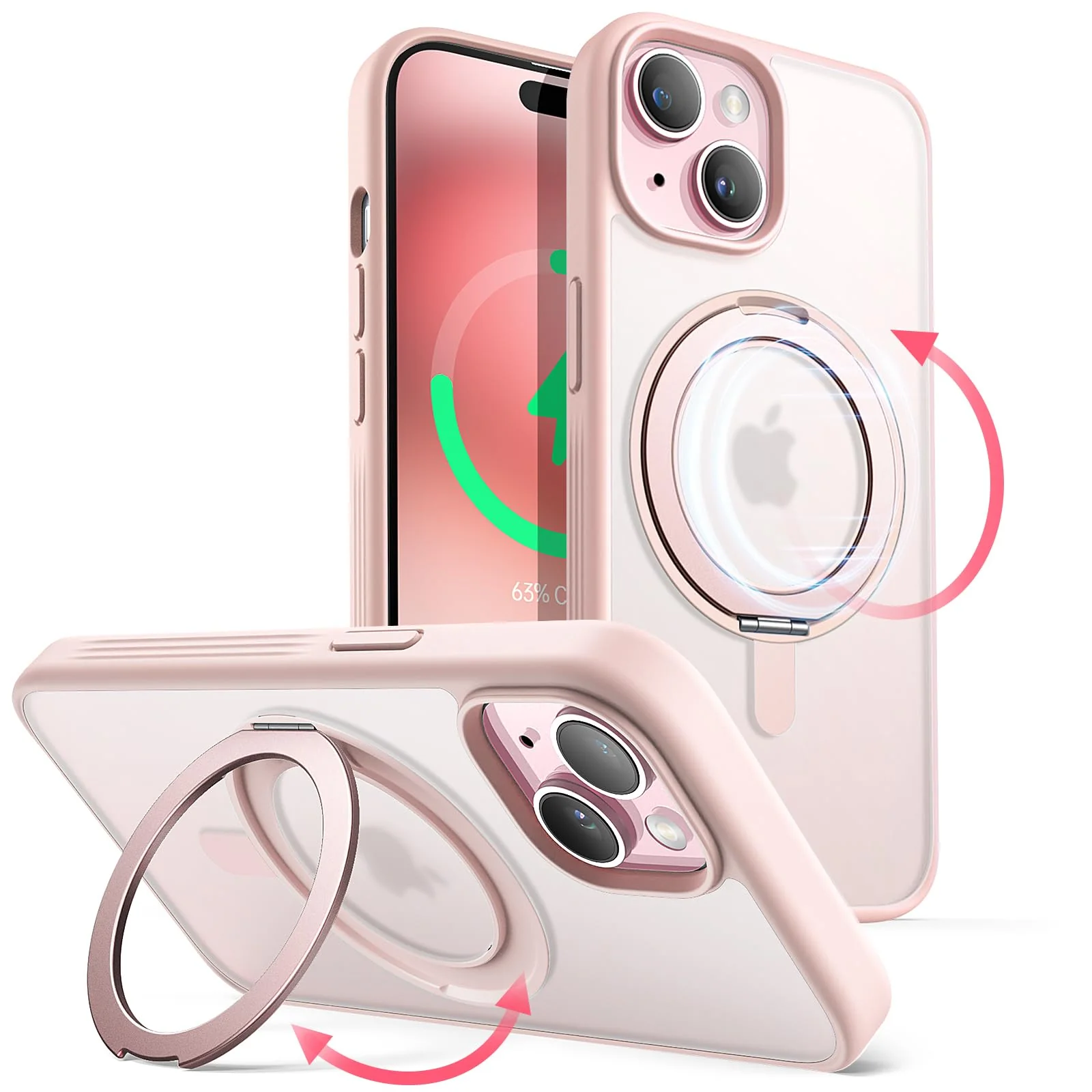 JETech 360° Basic Cases Rotatable Ring Protective Case for iPhone 15 6.1" - NEW