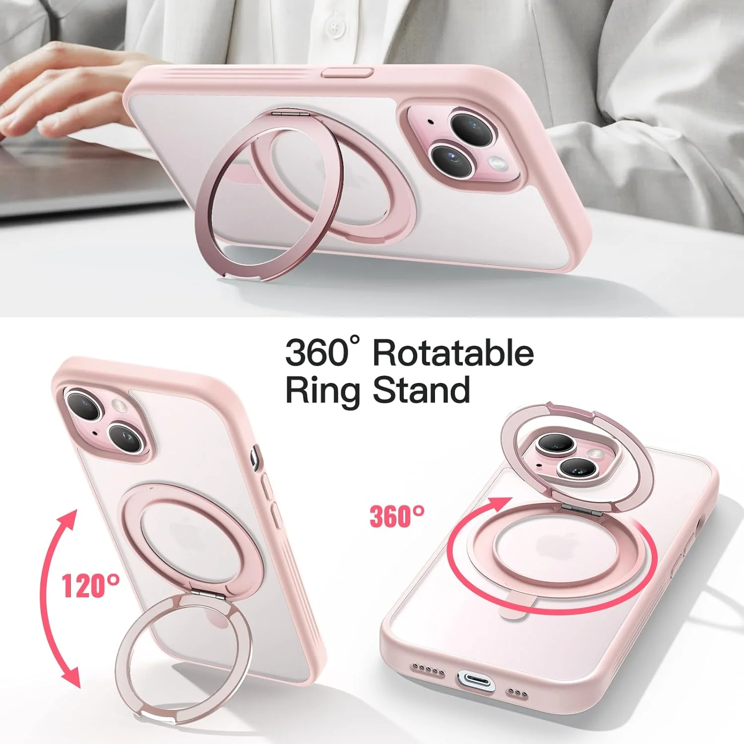 JETech 360° Basic Cases Rotatable Ring Protective Case for iPhone 15 6.1" - NEW - Image 3