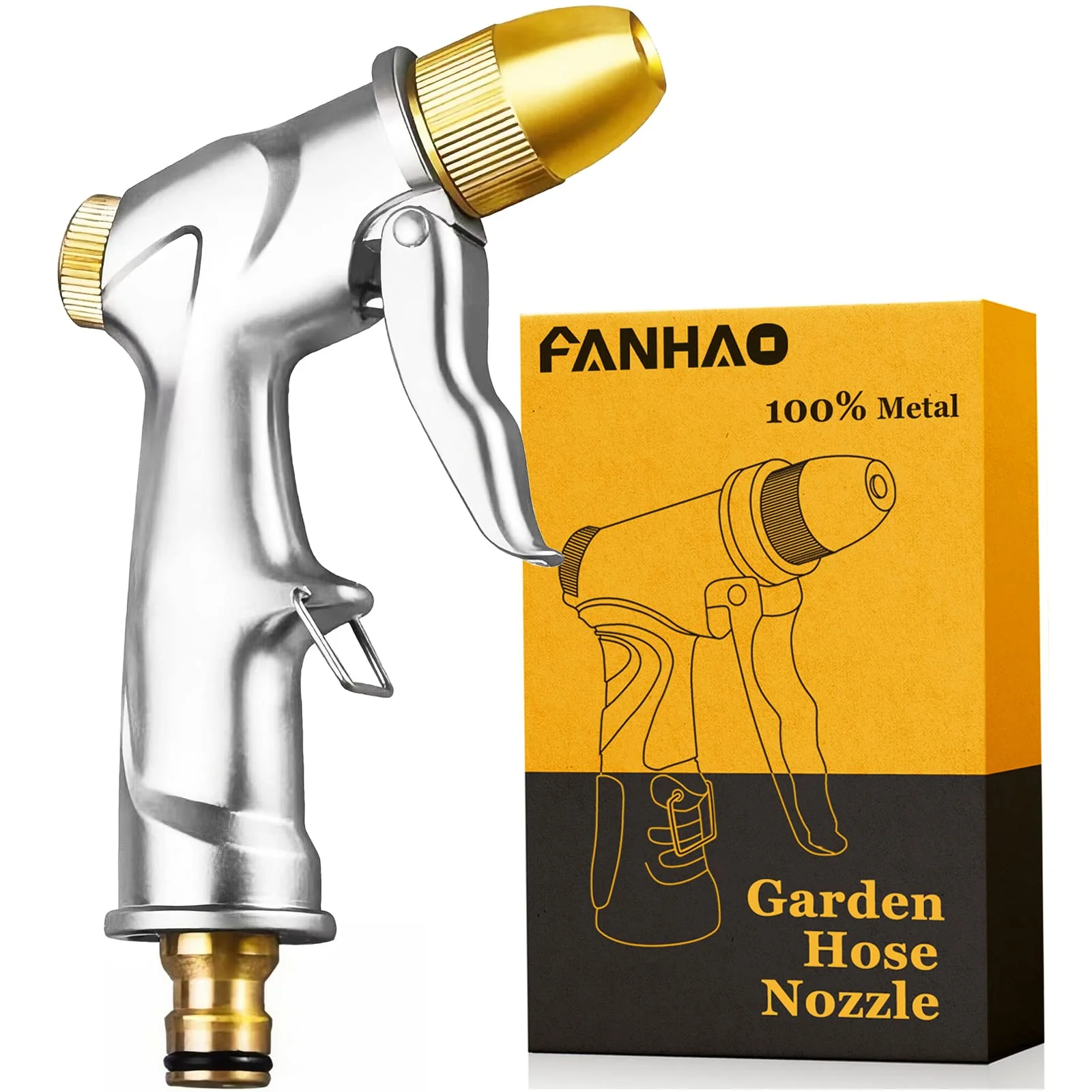 FANHAO Heavy Duty Metal Garden Hose Nozzle with 4 Adjustable Spray Patterns