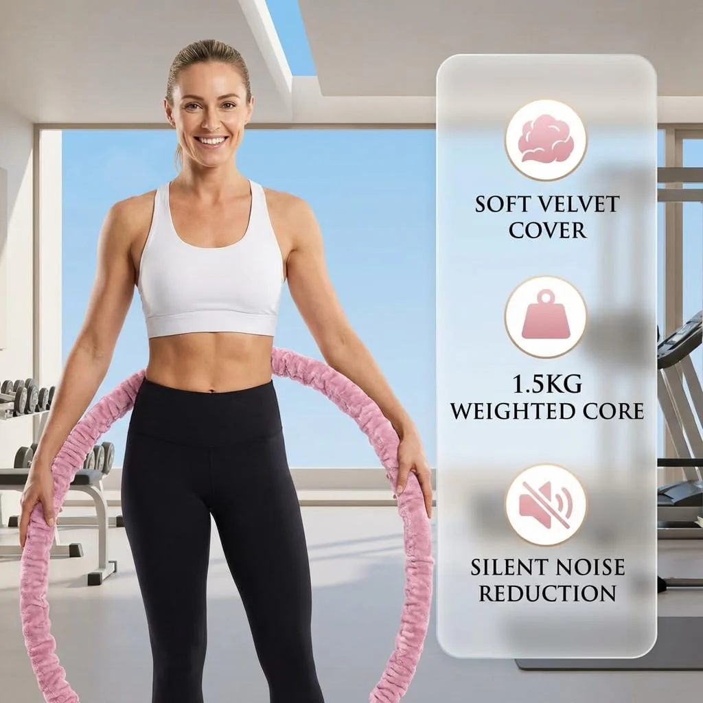 Weighted Velvet Fitness Hula Hoops for Exercise, Pink 3.3lbs/1.5kg Size DEMO - Image 3