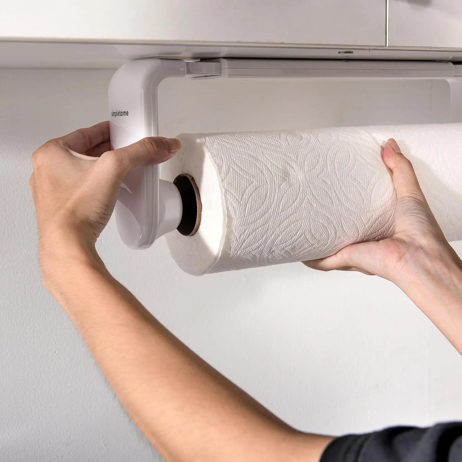 simpletome Paper Towel Holder Adjustable Tension Arm One-Hand Tear White NEW - Image 5