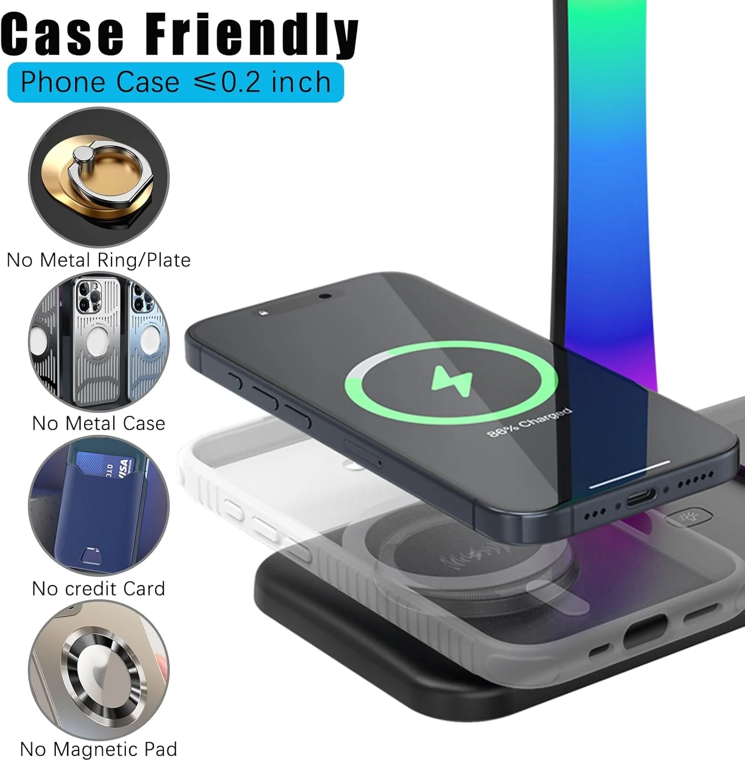Wireless Charging Headphone Stand with RGB Lighting in Black NEW - Image 5