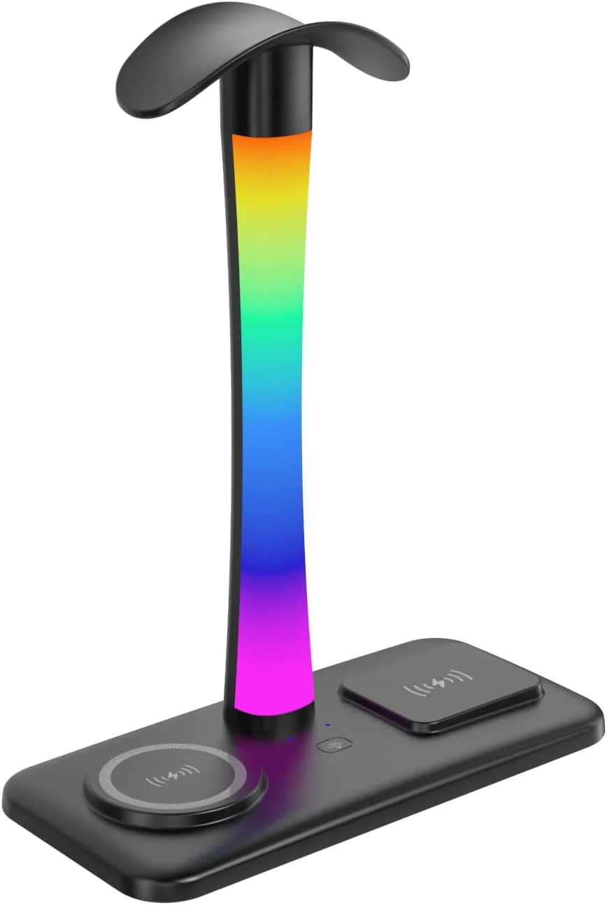 Wireless Charging Headphone Stand with RGB Lighting in Black NEW - Image 9