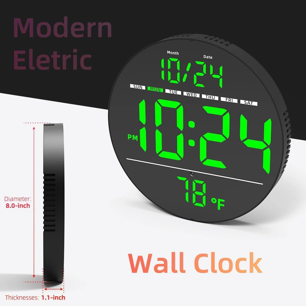 25cm Large LED Digital Wall Clock with Auto-Brightness Black Size NEW - Image 6