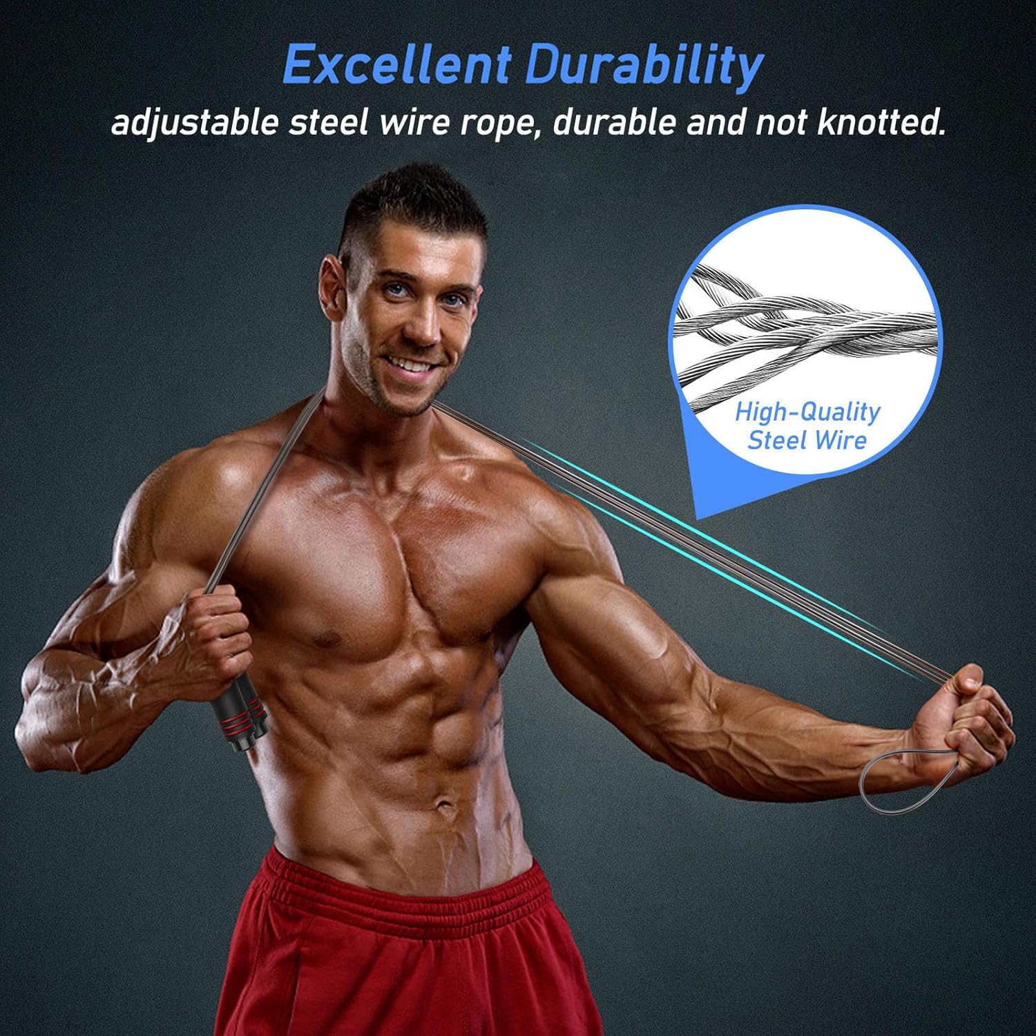 Blukar Adjustable Speed Jump Rope Tangle-free Rapid Ball Bearings Black Red NEW - Image 3