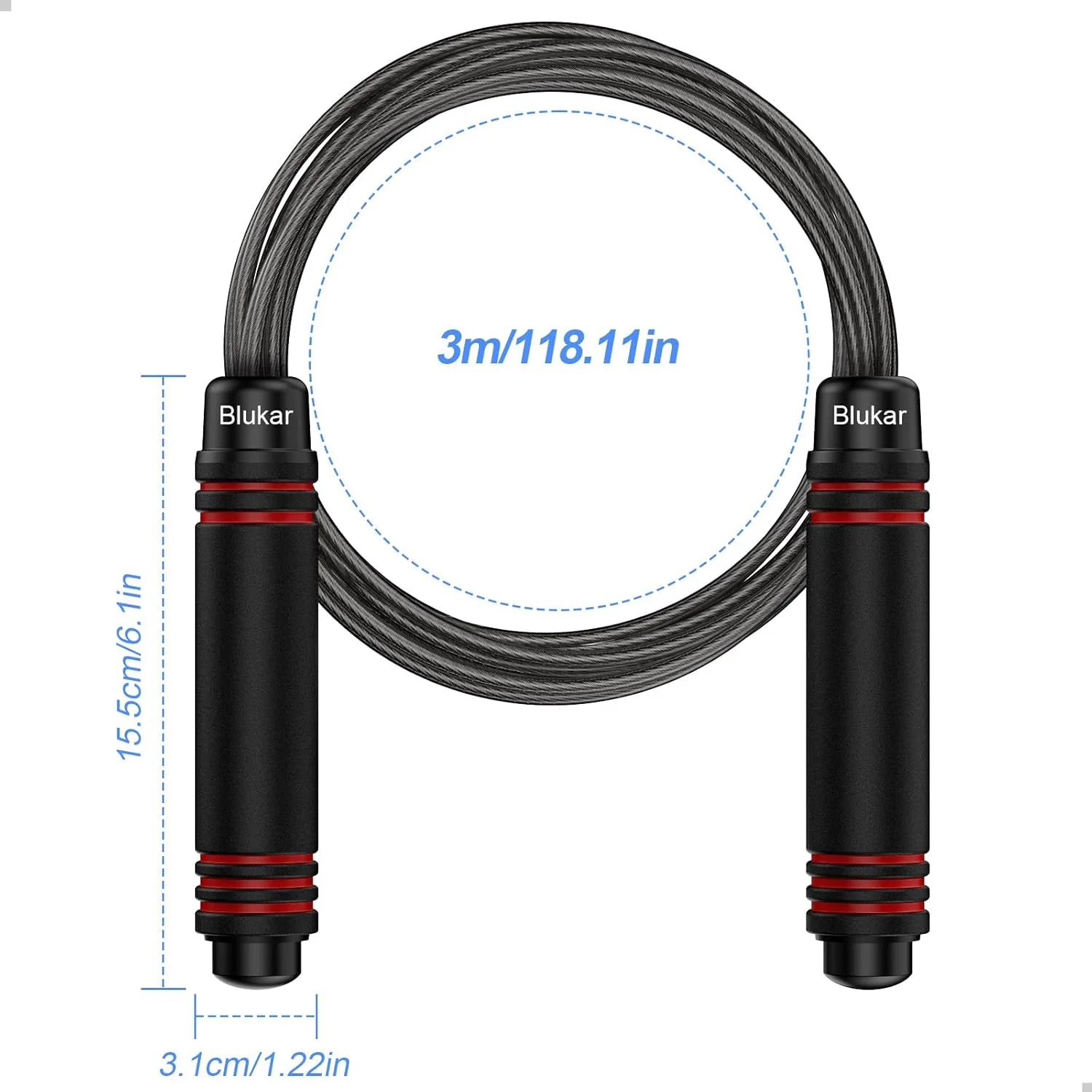 Blukar Adjustable Speed Jump Rope Tangle-free Rapid Ball Bearings Black Red NEW - Image 8