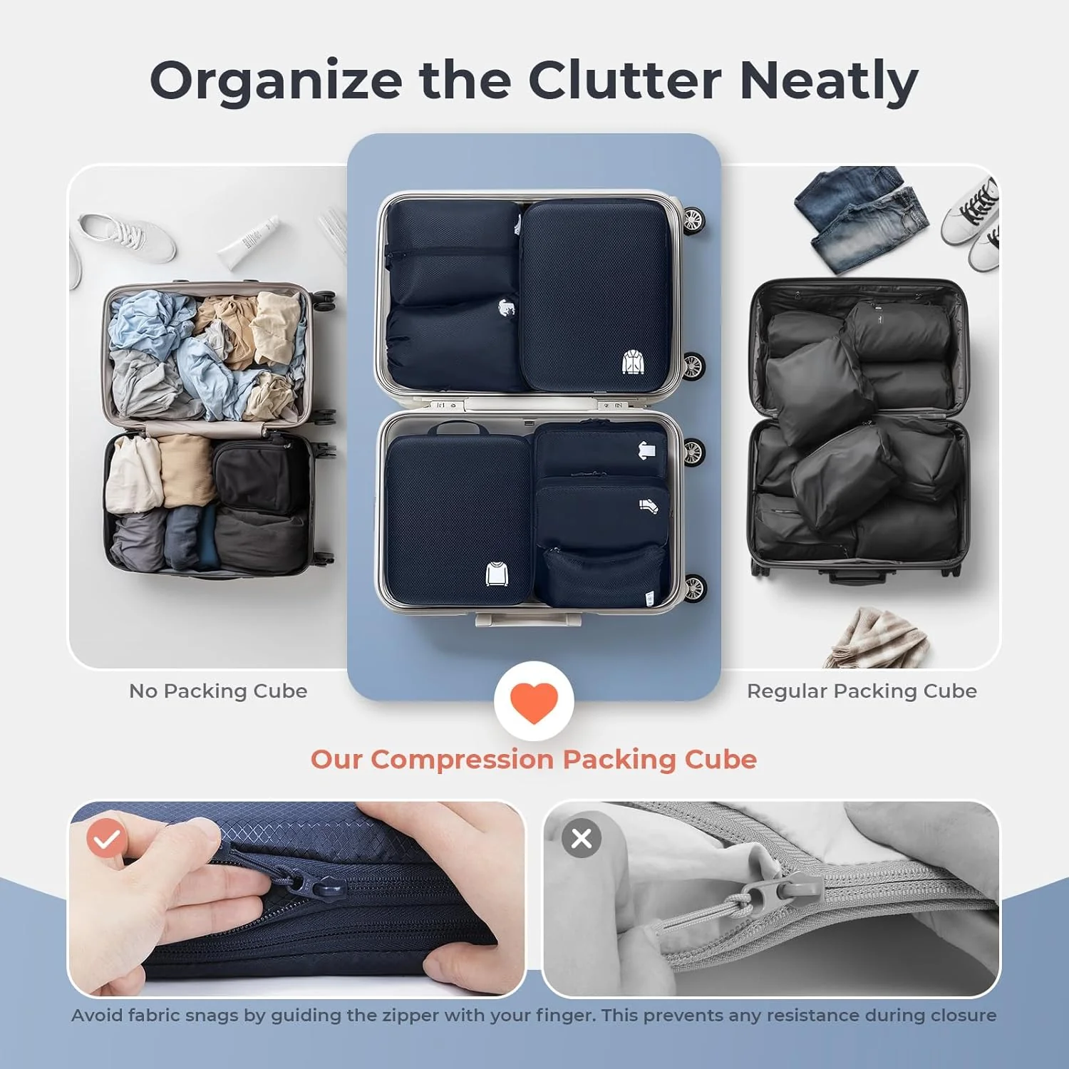 Samfolk 8-Piece Navy Blue Compression Packing Cubes Luggage Organizer Set DEMO - Image 6