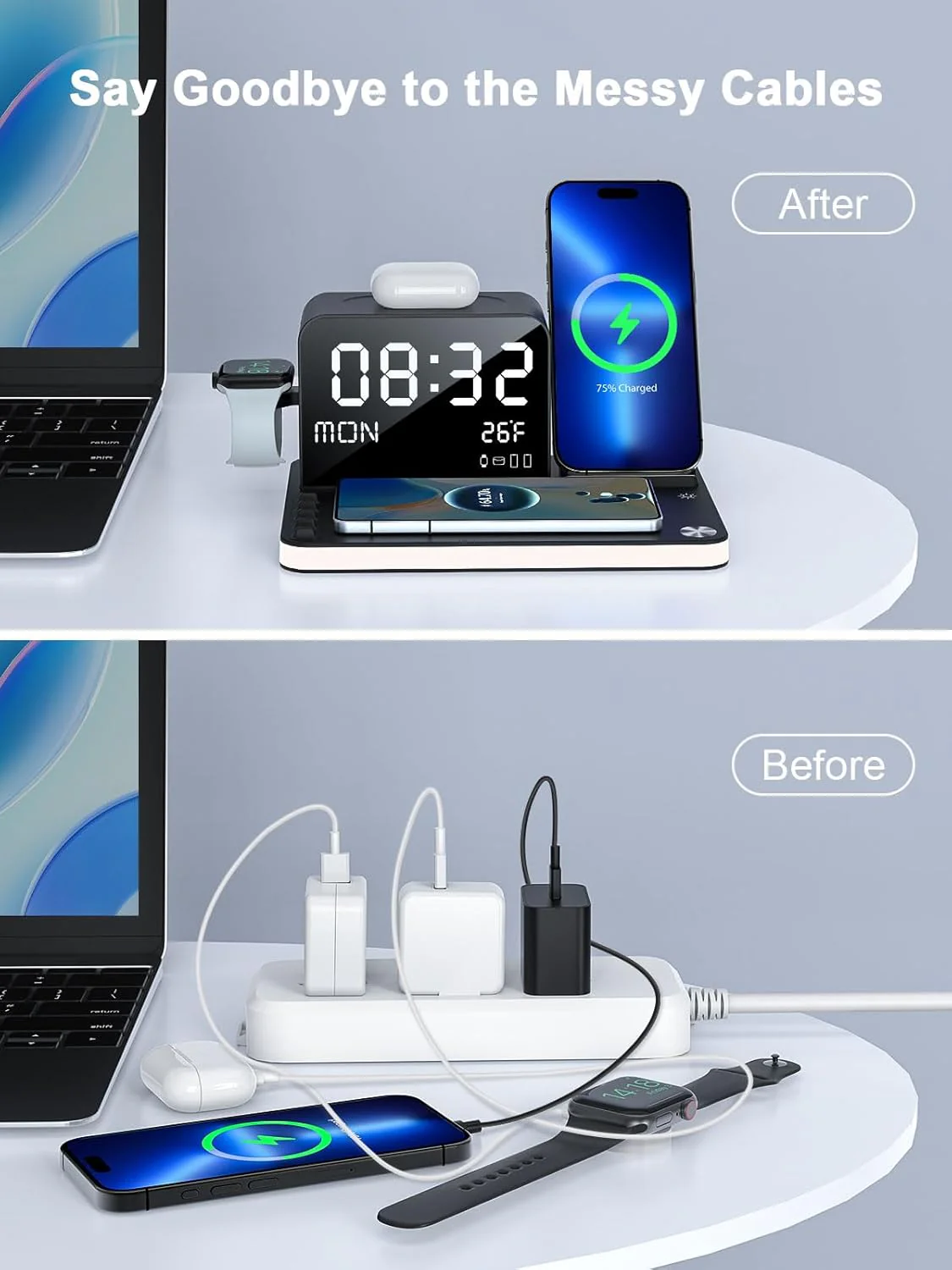 BLKE 7-in-1 Wireless Charging Station with Clock Night Light & Dock in Black NEW - Image 5