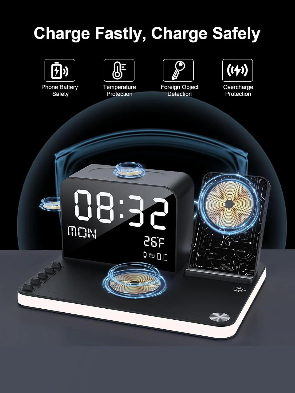 BLKE 7-in-1 Wireless Charging Station with Clock Night Light & Dock in Black NEW - Image 6