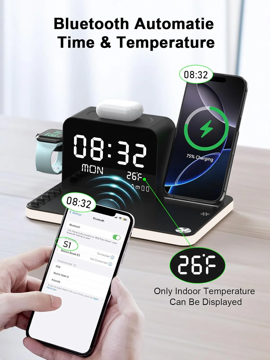 BLKE 7-in-1 Wireless Charging Station with Clock Night Light & Dock in Black NEW - Image 9