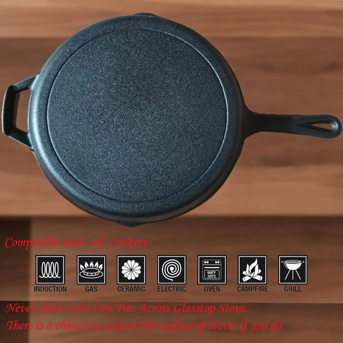 La Cuisine Pre-Seasoned Cast Iron Frying Pan, 10 Inch / 25cm, Black NEW - Image 6