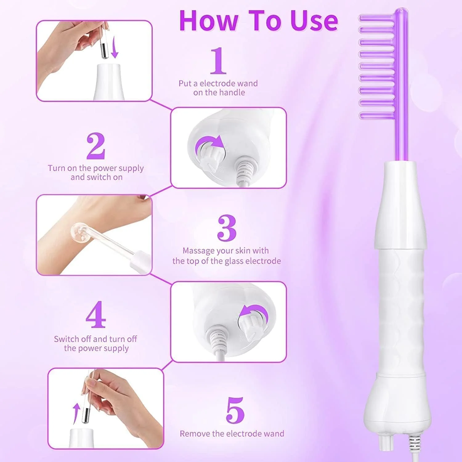High Frequency Facial Wand 4-Piece Set Wrinkle & Anti-Aging Device White DEMO - Image 5