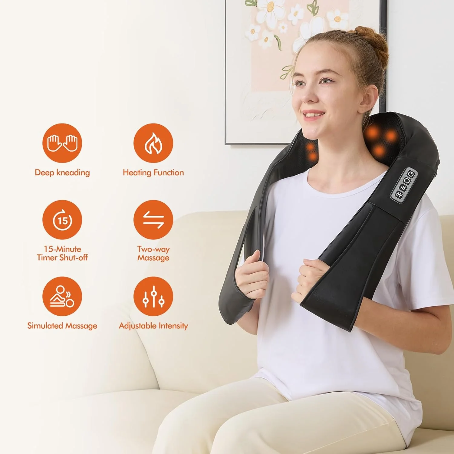 Black Neck Massagers and Back Massager with Deep Tissue Shiatsu Massage Heat NEW - Image 3